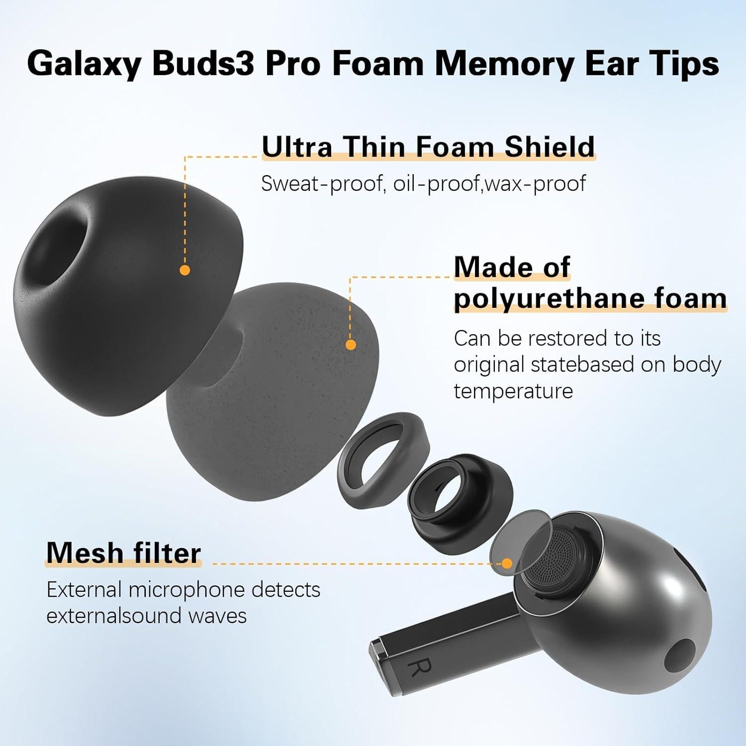 Consejos de espuma viscoelástica para Samsung Galaxy Buds3 Pro S/M/L