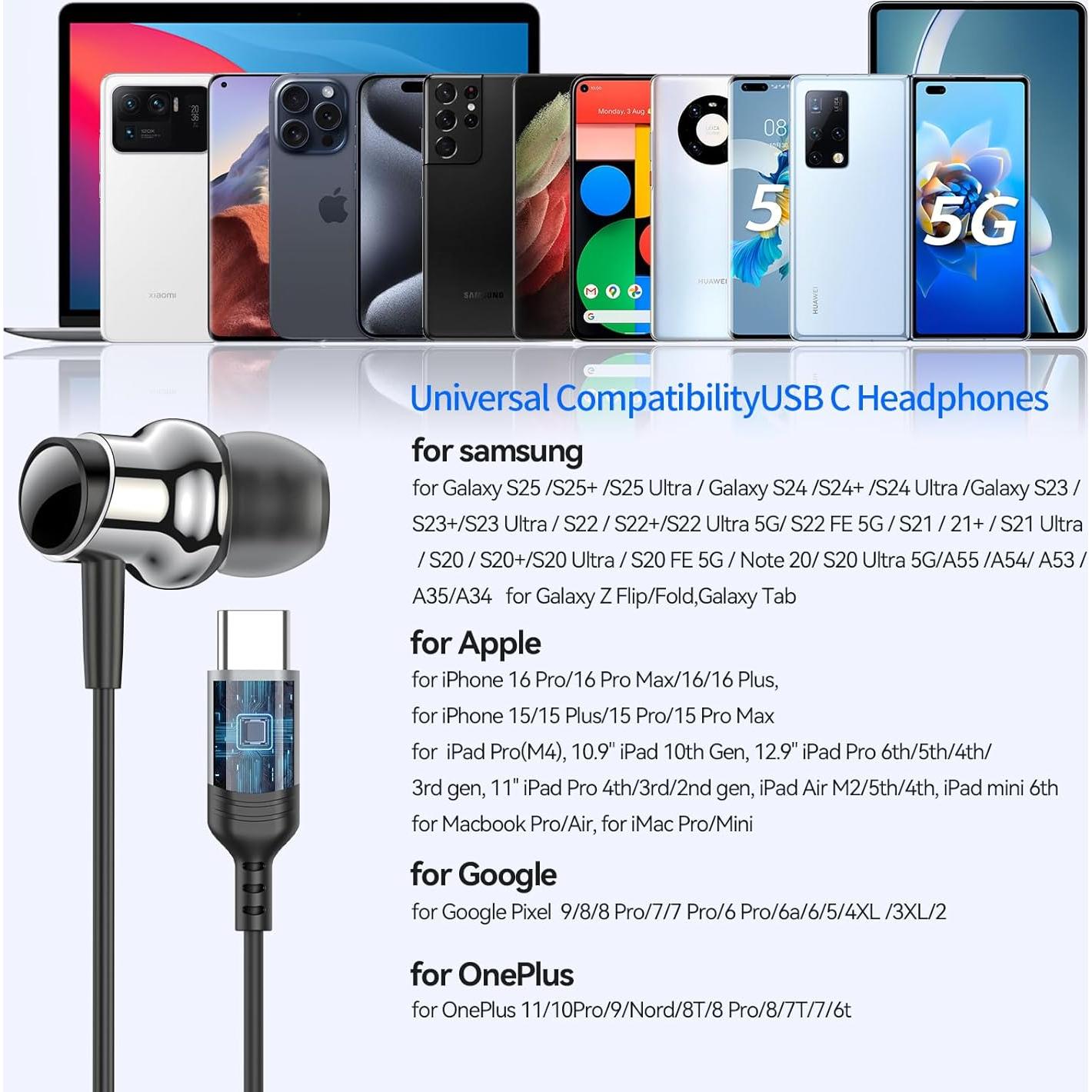 Auriculares USB C BENEWY in-Ear con Micrófono y Control de Volumen