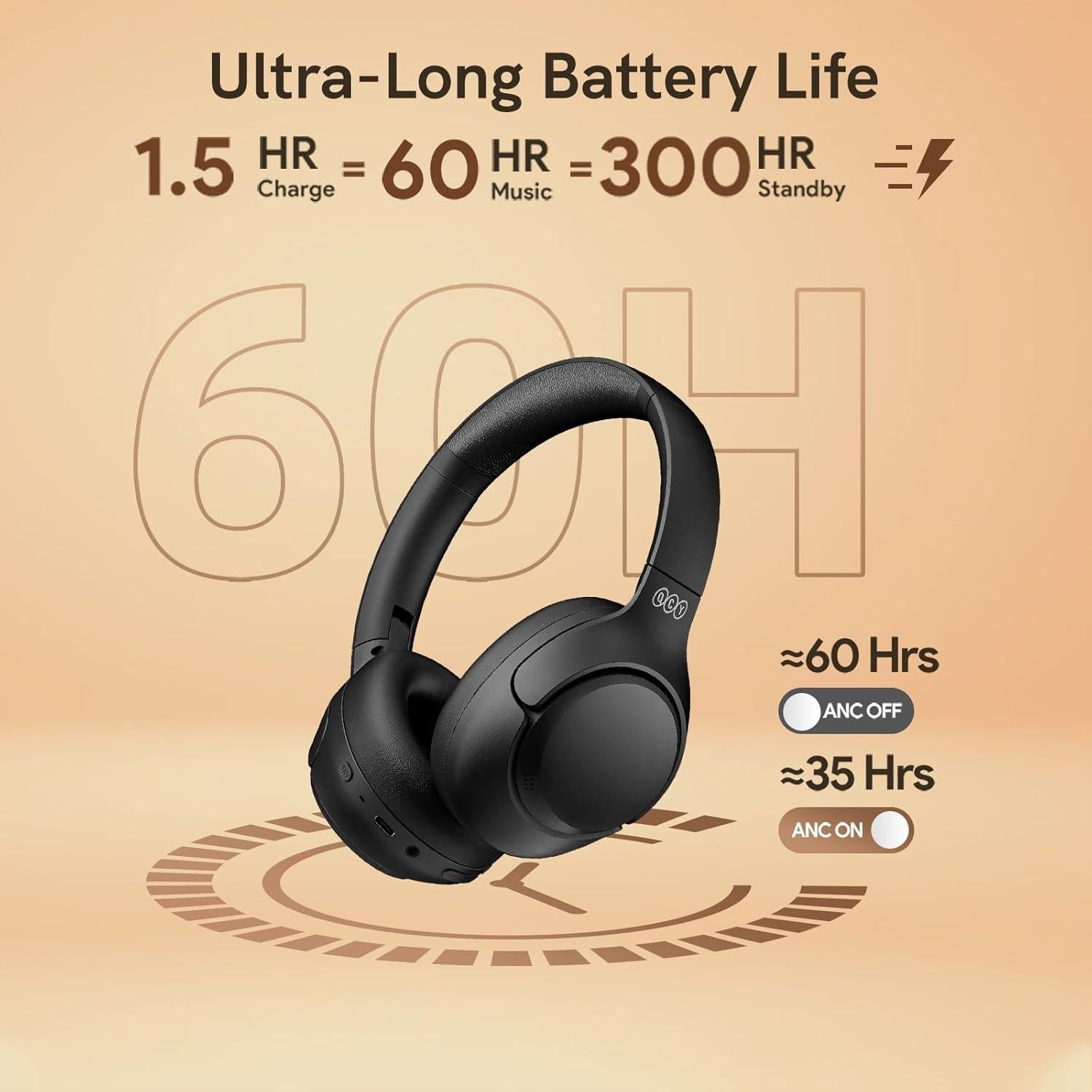 Auriculares QCY H3 ANC Bluetooth 5.4, 60H Batería, Negro