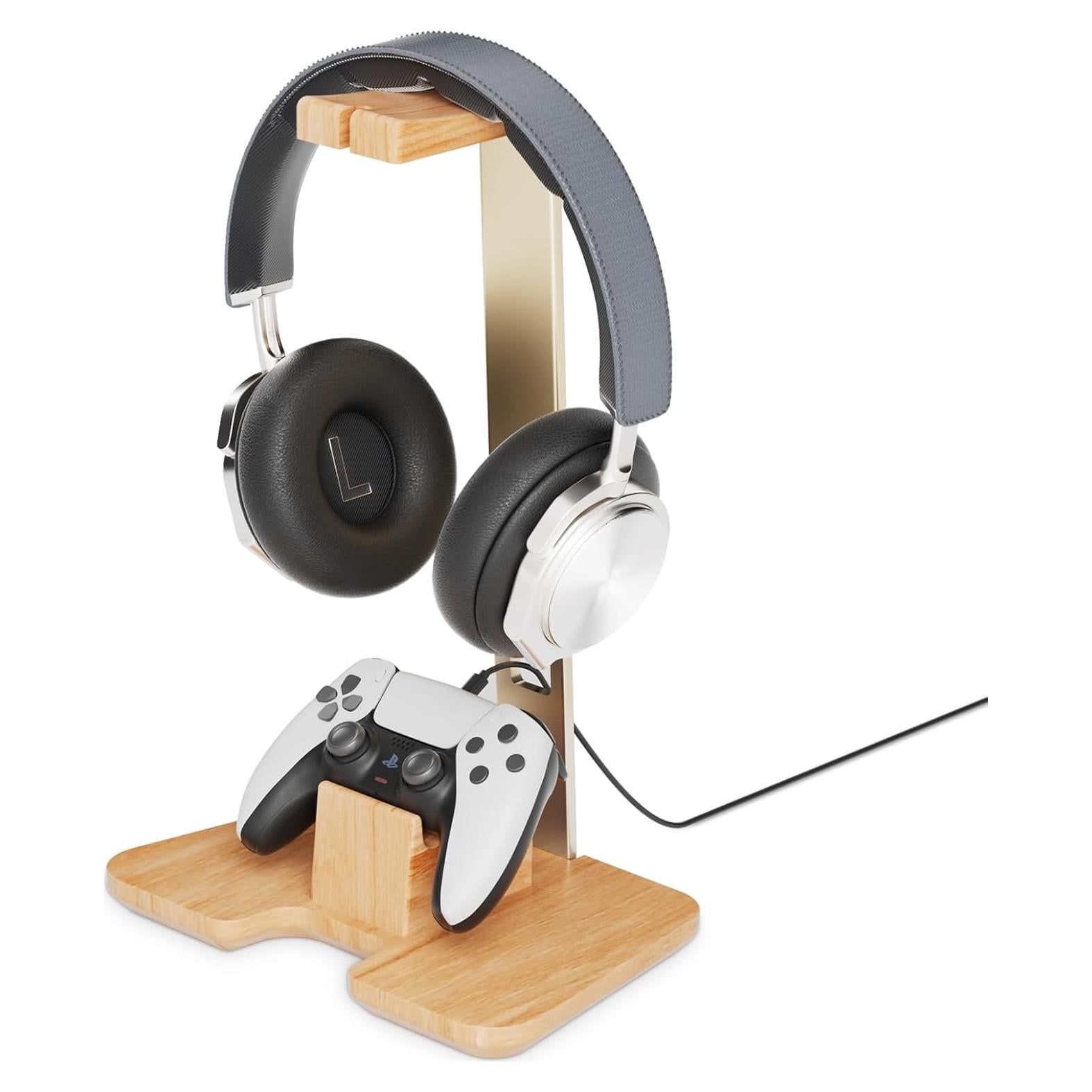 Soporte para Controlador y Auriculares CUIWHRL Madera Dorada