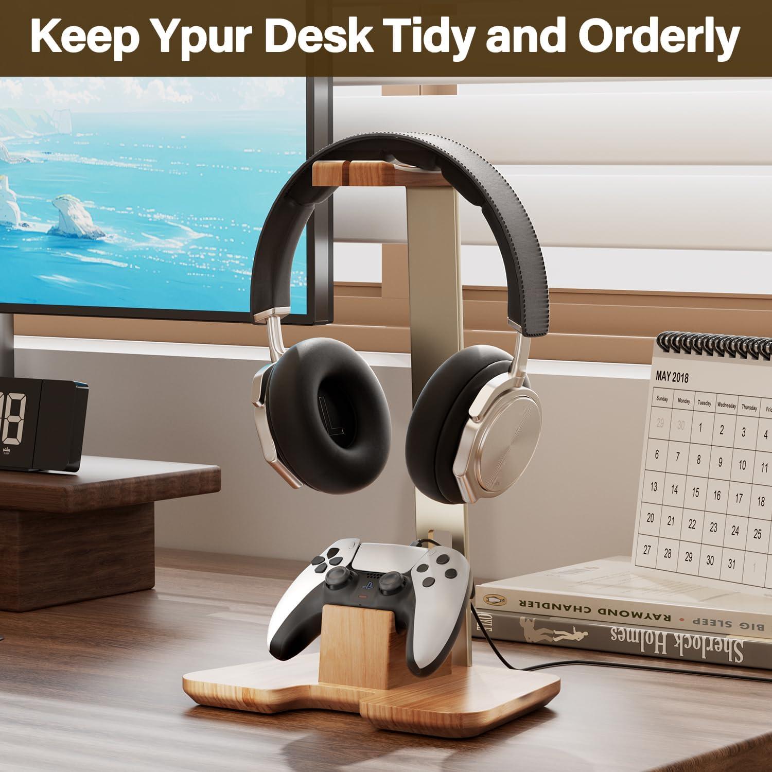 Soporte para Controlador y Auriculares CUIWHRL Madera Dorada
