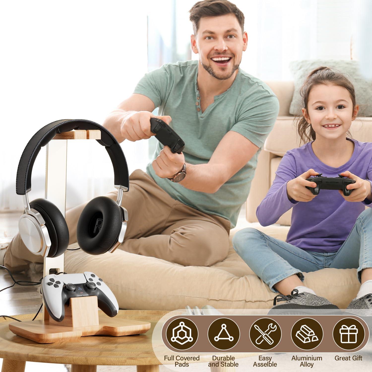 Soporte para Controlador y Auriculares CUIWHRL Madera Dorada