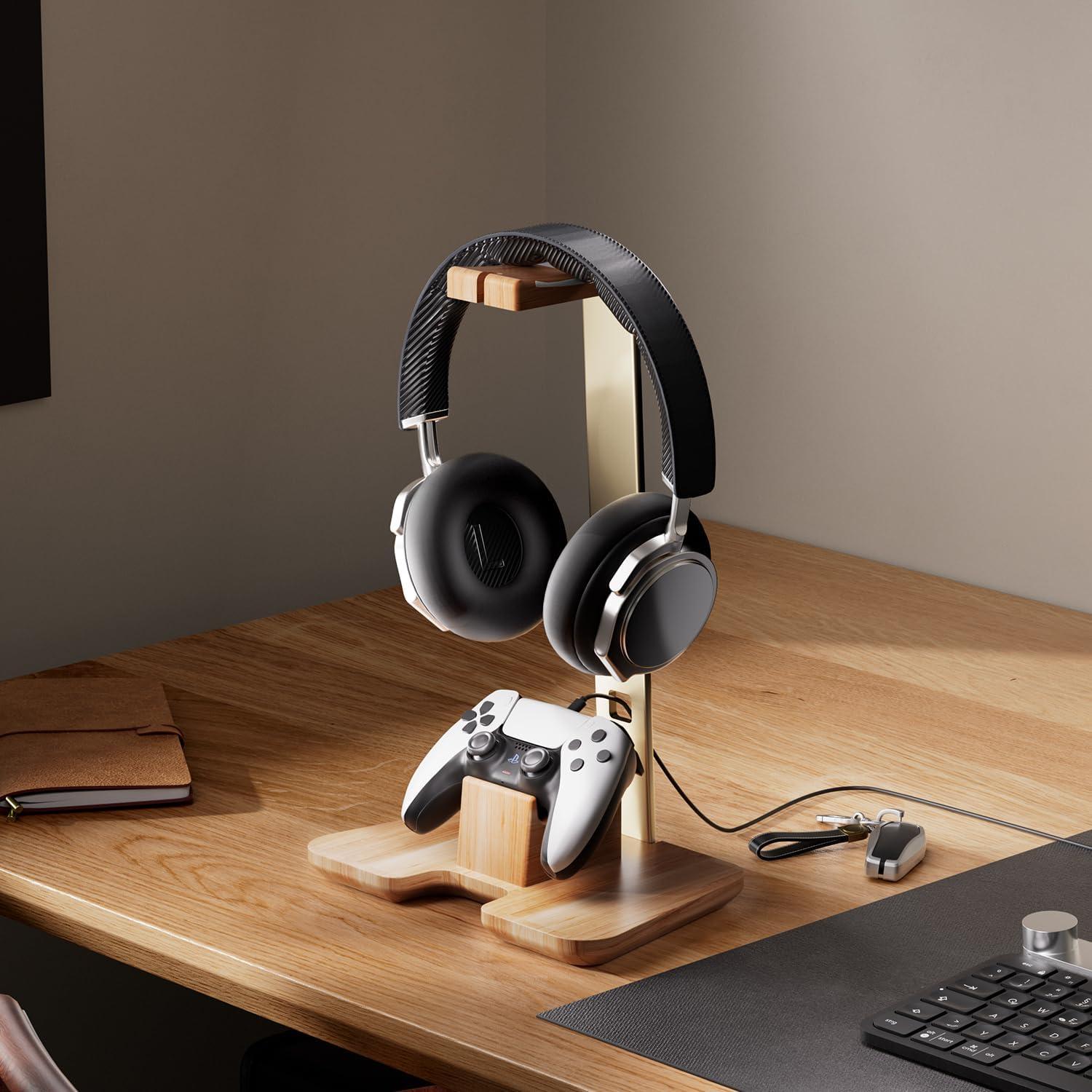 Soporte para Controlador y Auriculares CUIWHRL Madera Dorada