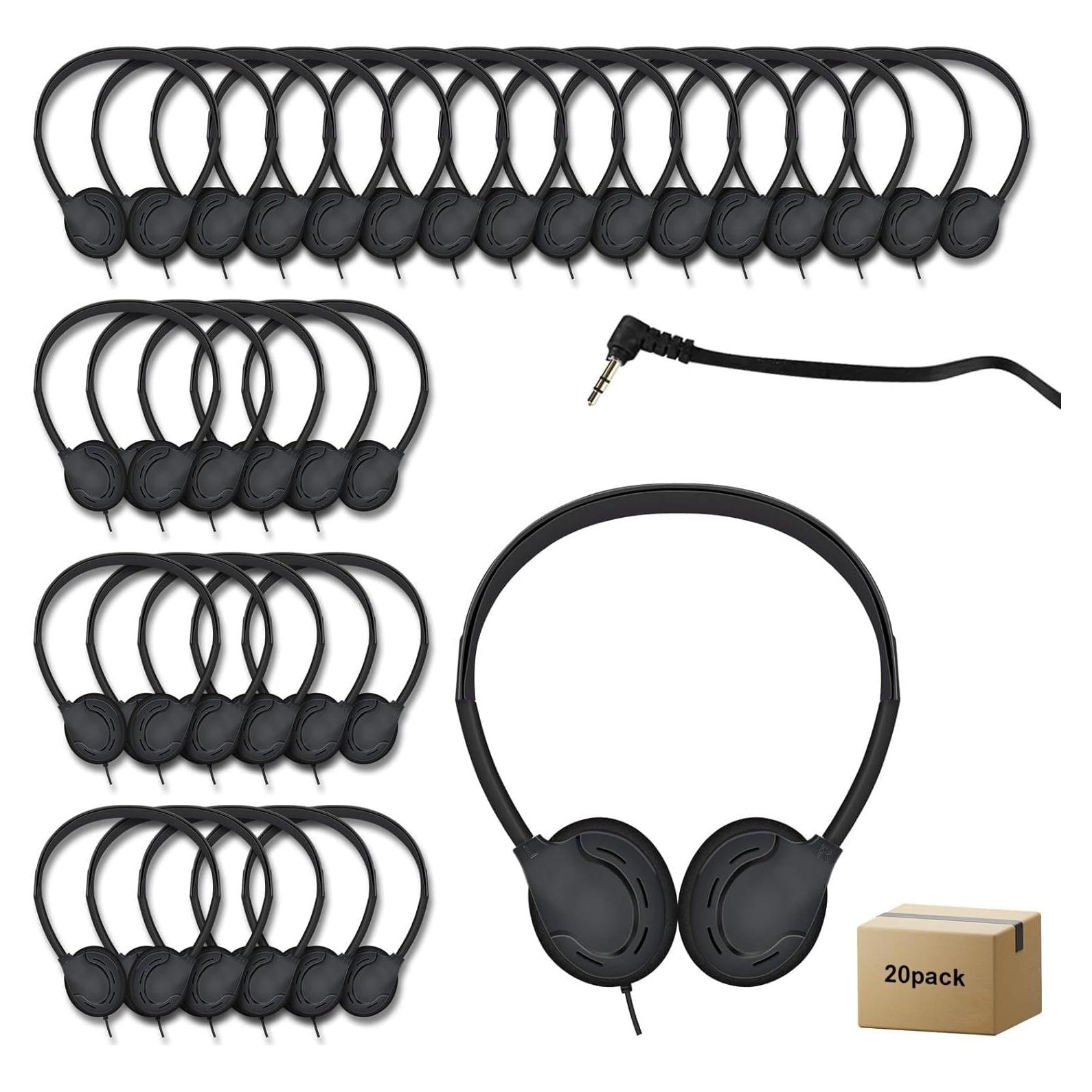 Paquete de 20 Auriculares WAHUWAY Ajustables 3.5mm para Aula