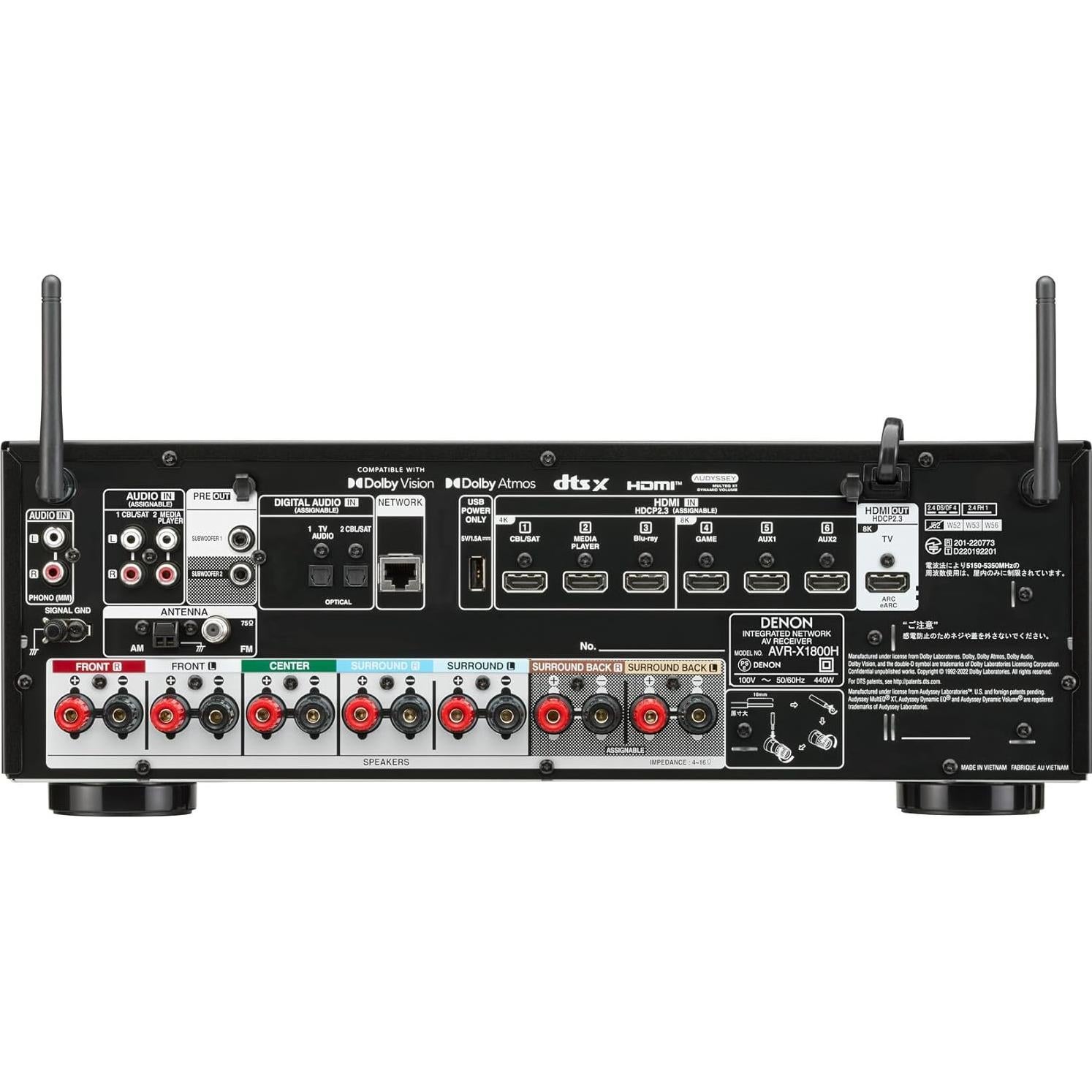 Receptor AV Denon AVR-X1800H 7.2 Canales 80W HDMI 8K