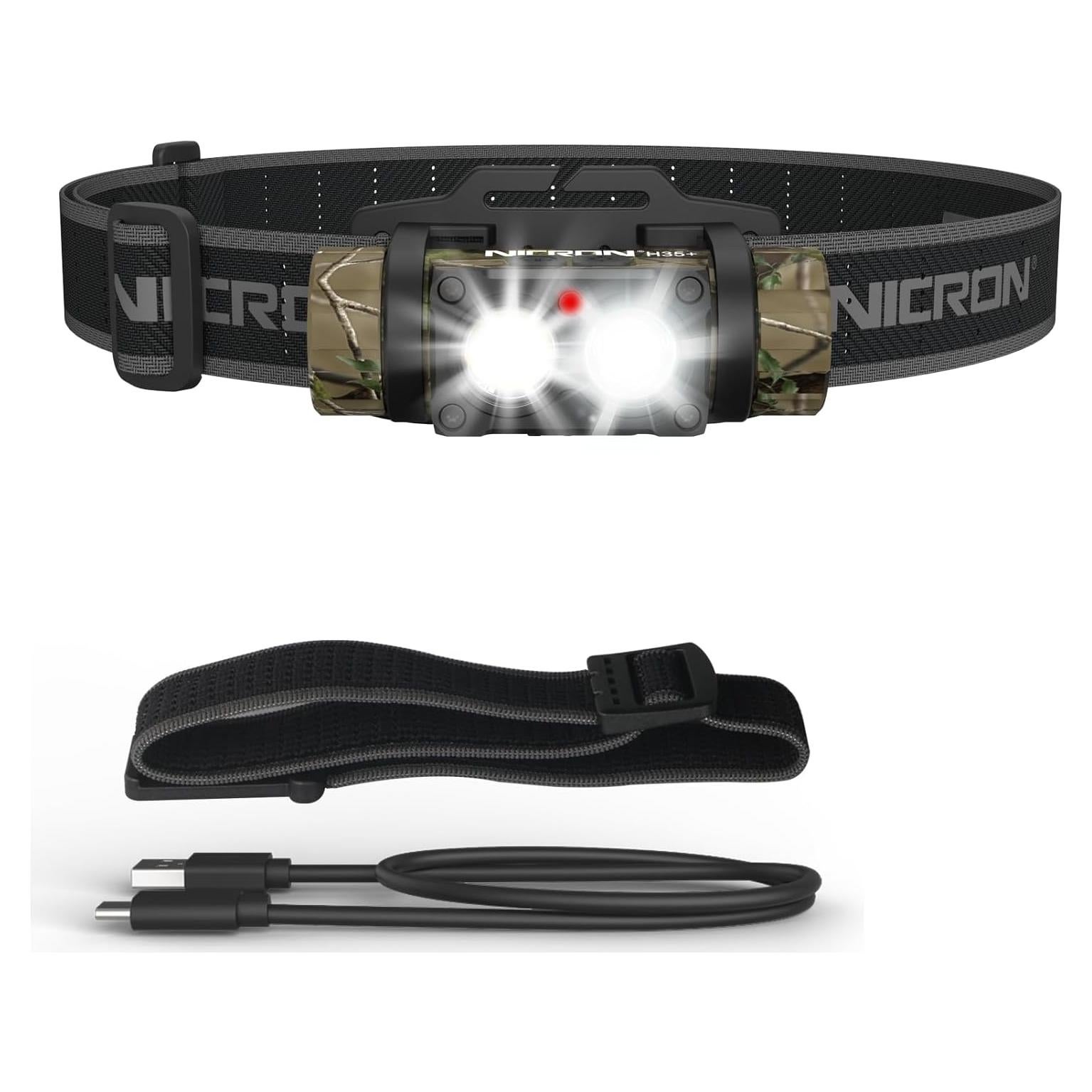 Linterna Frontal Recargable NICRON H35+ 1600 Lúmenes 180°