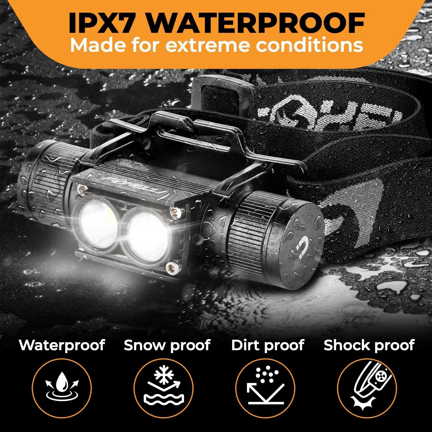 Linterna Frontal Recargable Foxelli MX1200B - 1200 Lúmenes, IPX7