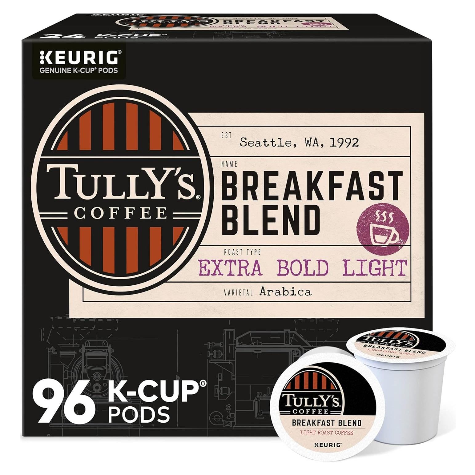 Café de Desayuno Tully's Coffee K-Cup 96 Unidades 100% Arábica