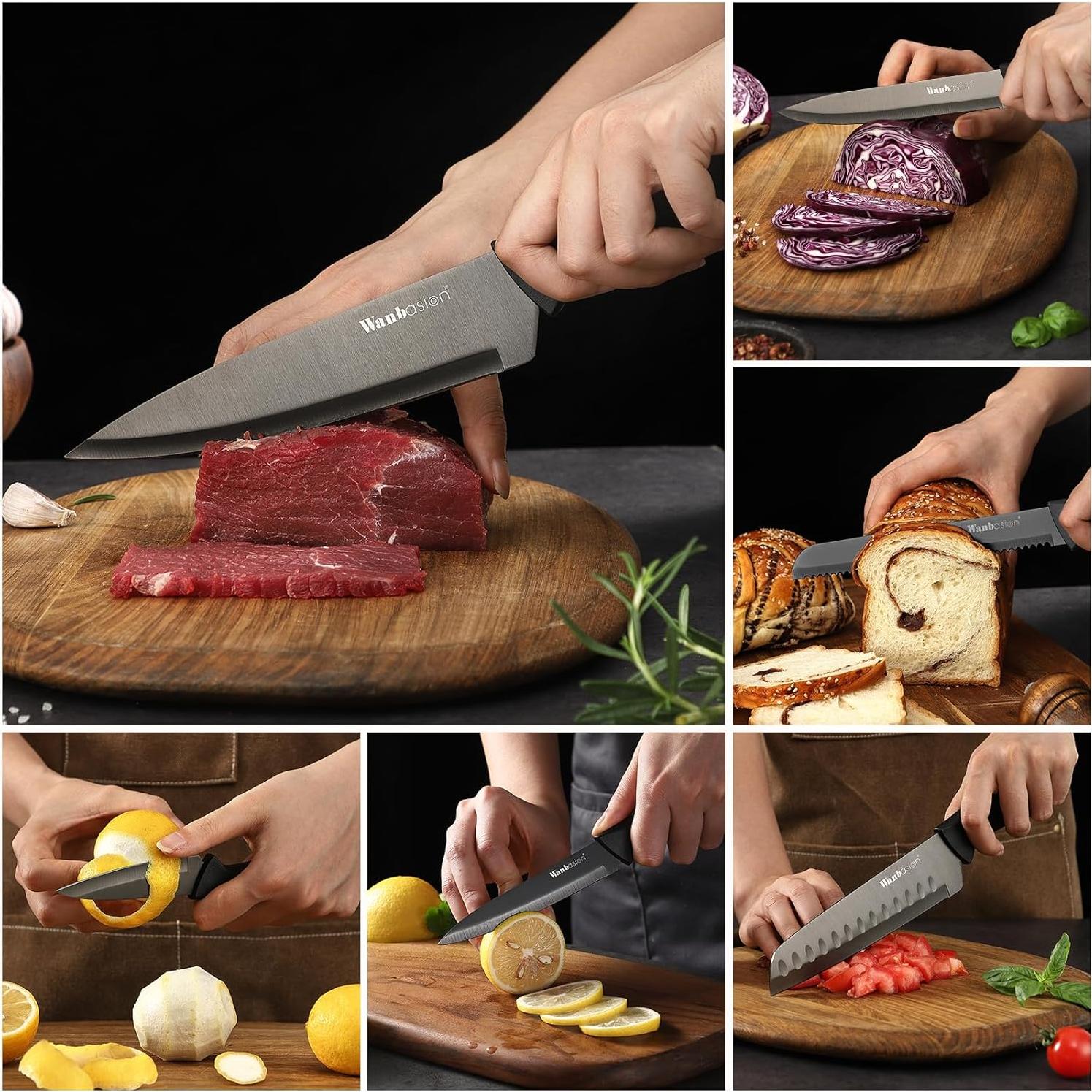 Conjunto de cuchillos de cocina Wanbasion, acero inoxidable, 6 piezas