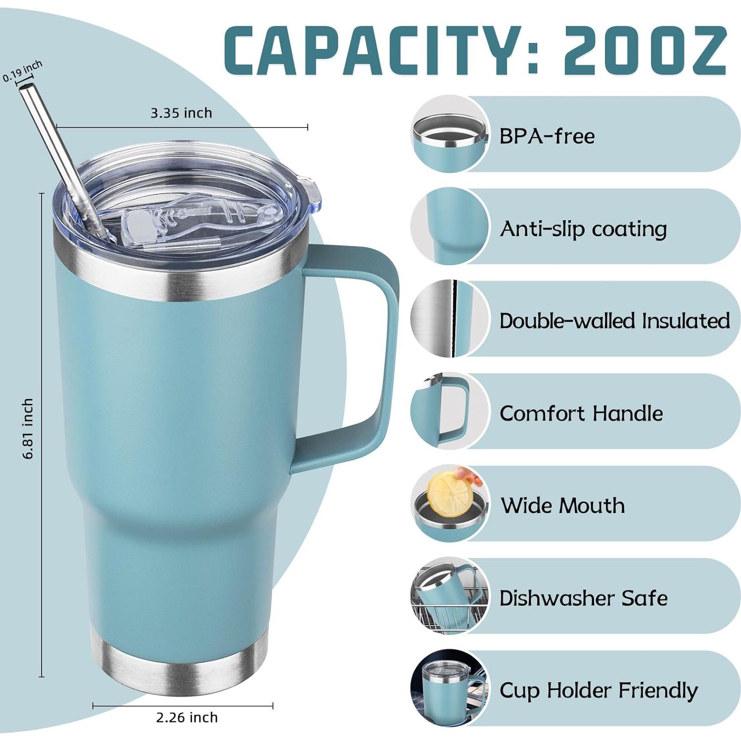 Taza de viaje YEBTS 20 oz acero inoxidable azul cielo aislada