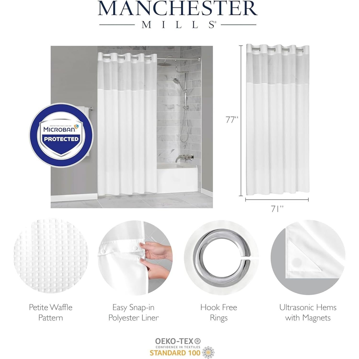 Cortina de Ducha Manchester Mills Protect360 Waffle 180x195 cm