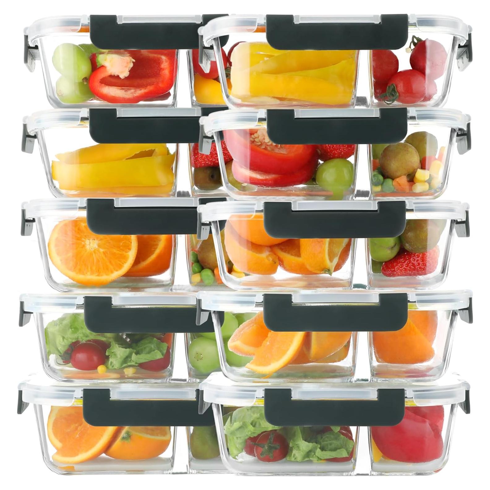 BAYZZ 10 Contenedores de Vidrio 887 ml 2 Compartimentos