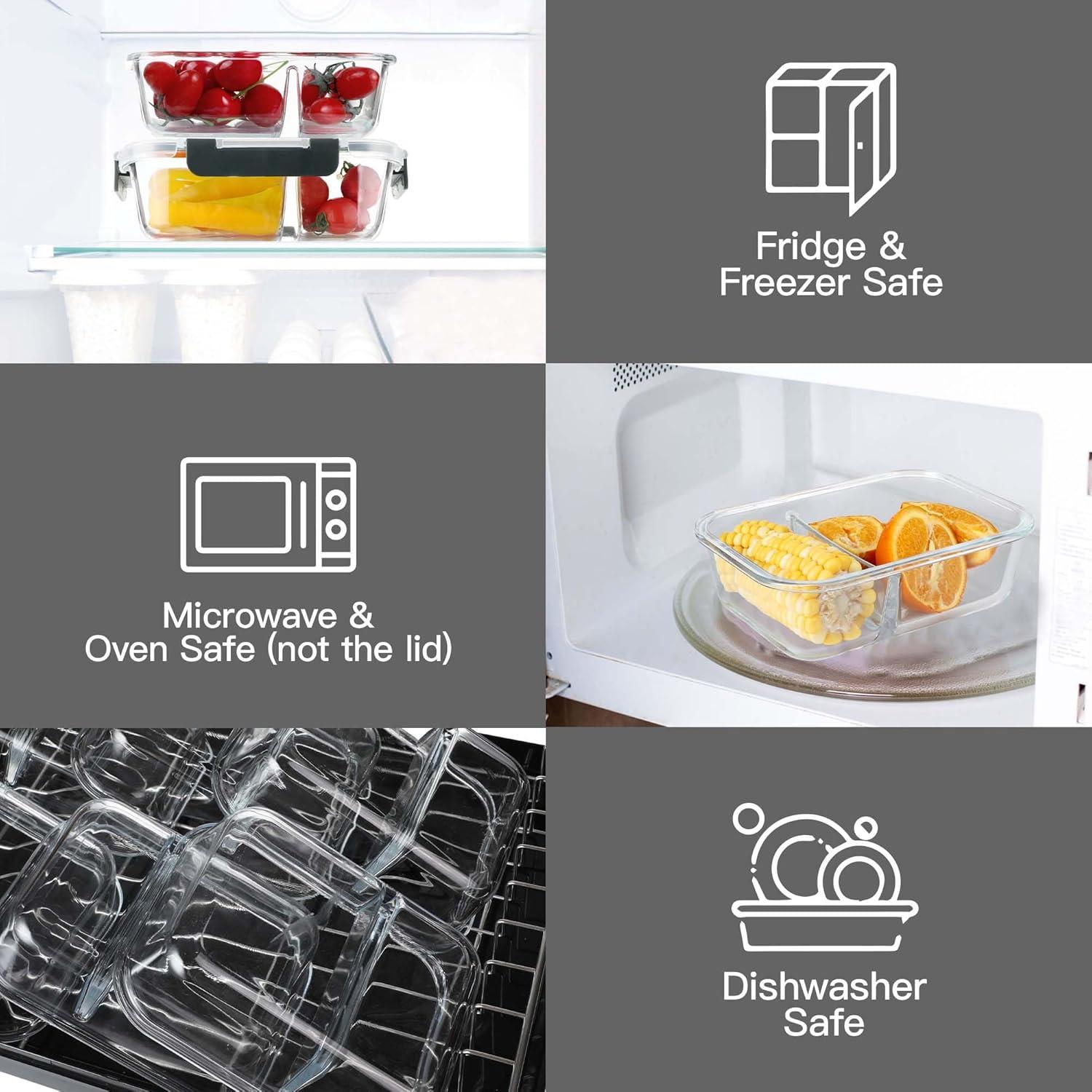 BAYZZ 10 Contenedores de Vidrio 887 ml 2 Compartimentos