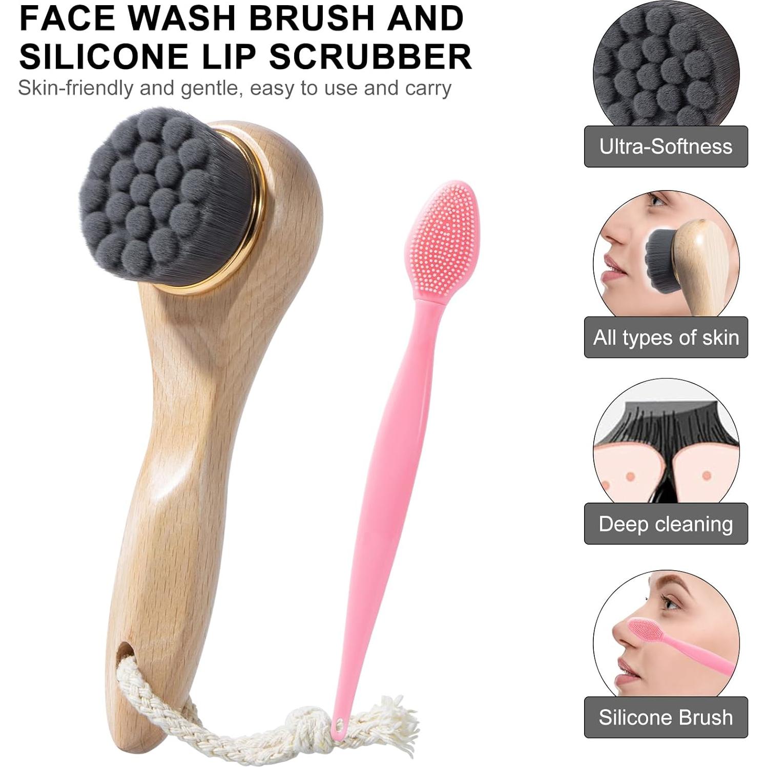 Cepillo Facial Beomeen con Mango de Madera y Fibra de Bambú