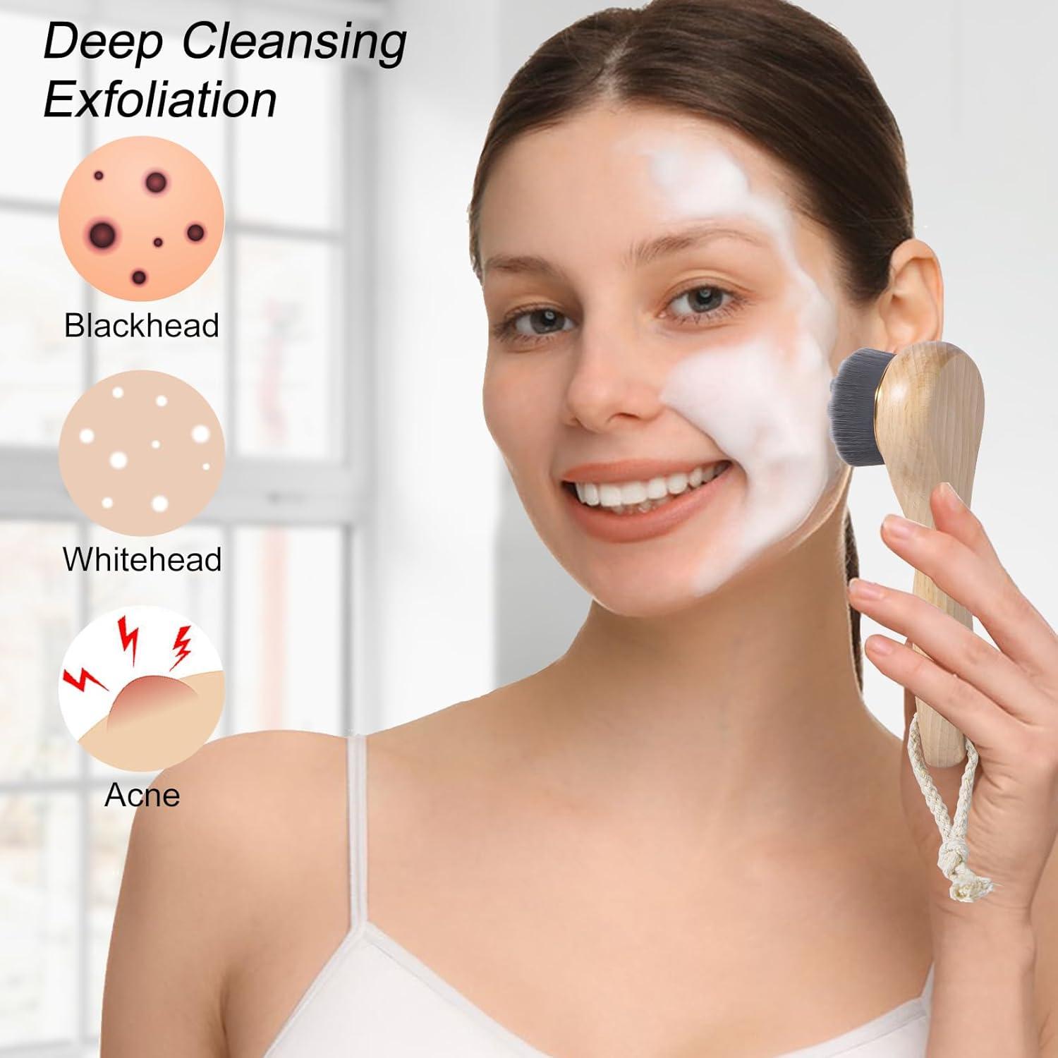 Cepillo Facial Beomeen con Mango de Madera y Fibra de Bambú