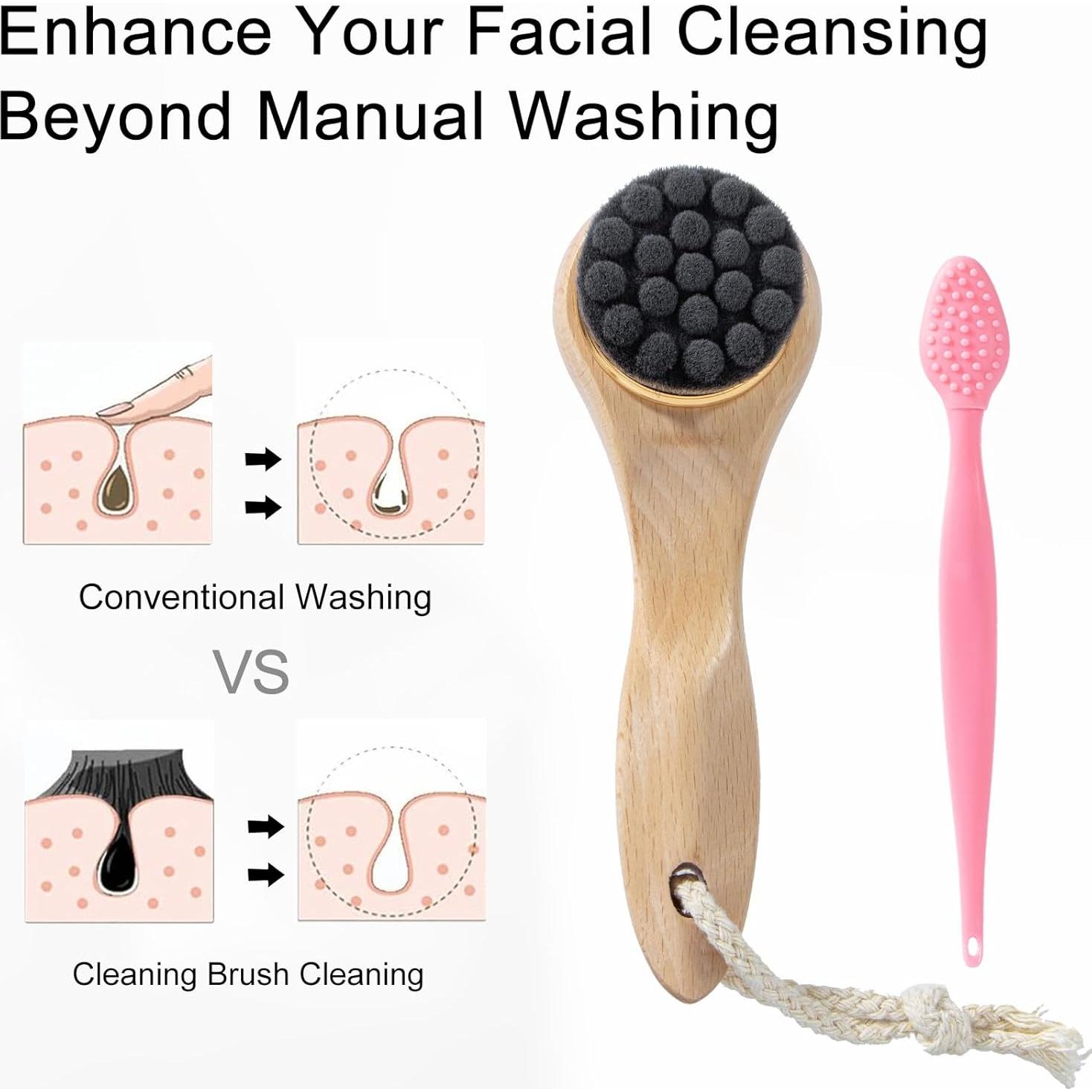 Cepillo Facial Beomeen con Mango de Madera y Fibra de Bambú