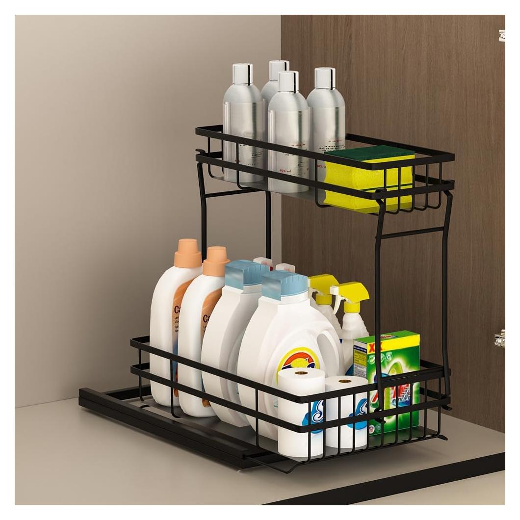 Organizador Bajo Fregadero Zufudo 2 Niveles Metal Negro