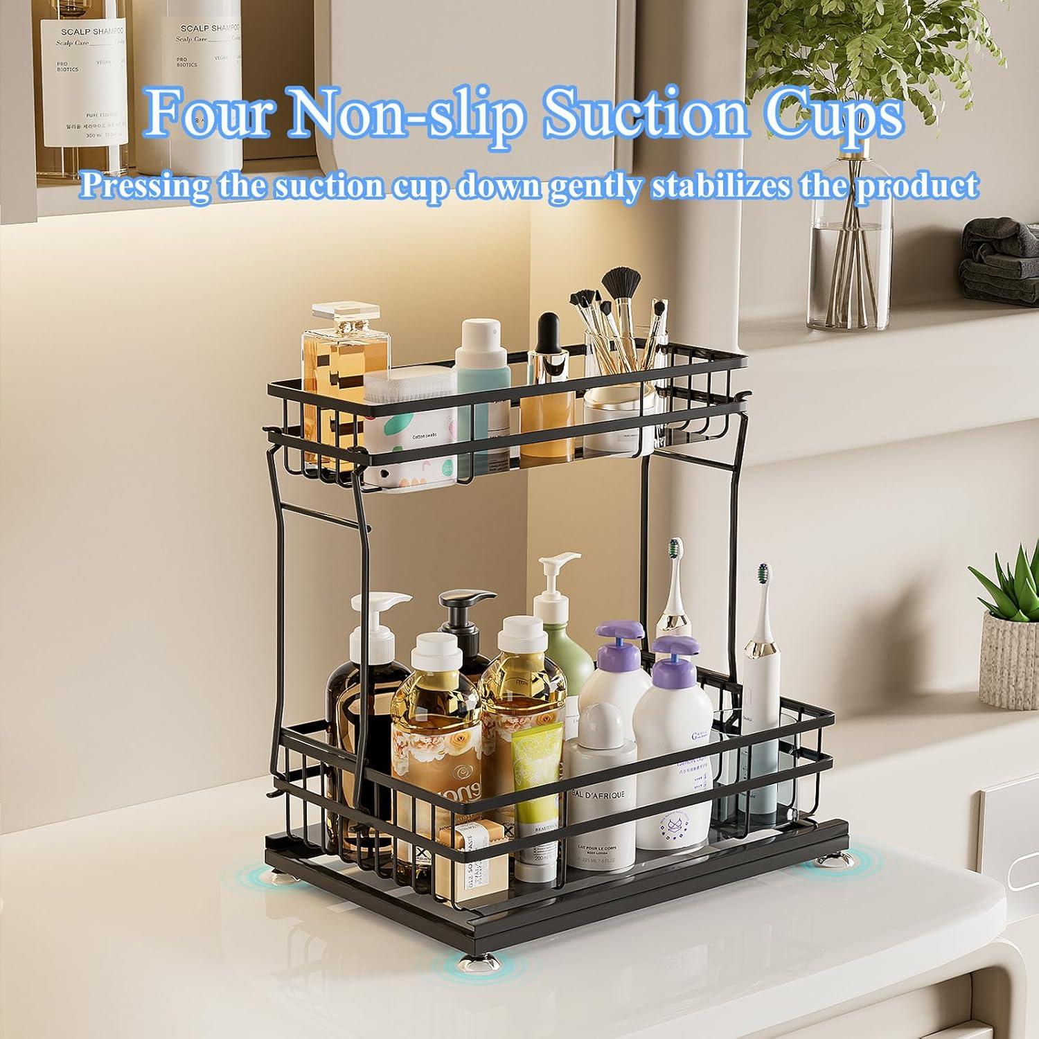 Organizador Bajo Fregadero Zufudo 2 Niveles Metal Negro