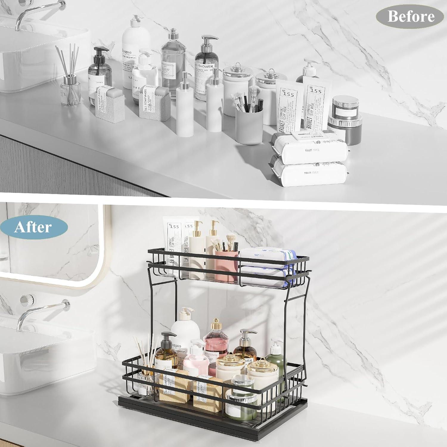 Organizador Bajo Fregadero Zufudo 2 Niveles Metal Negro