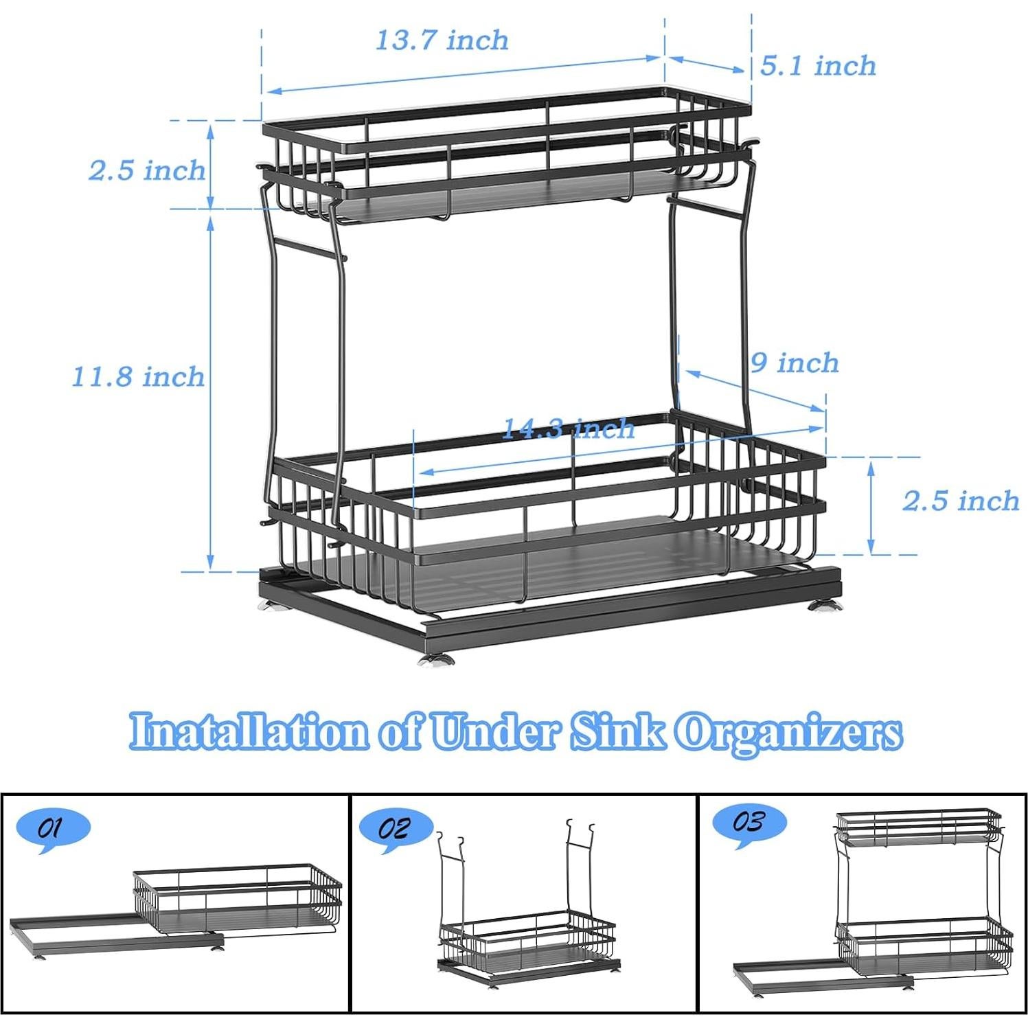 Organizador Bajo Fregadero Zufudo 2 Niveles Metal Negro