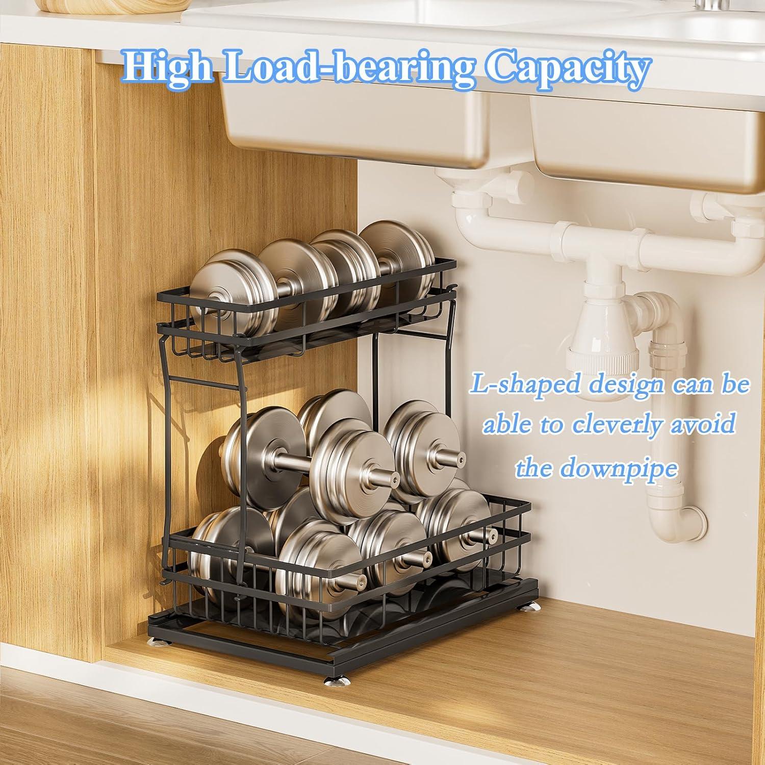 Organizador Bajo Fregadero Zufudo 2 Niveles Metal Negro