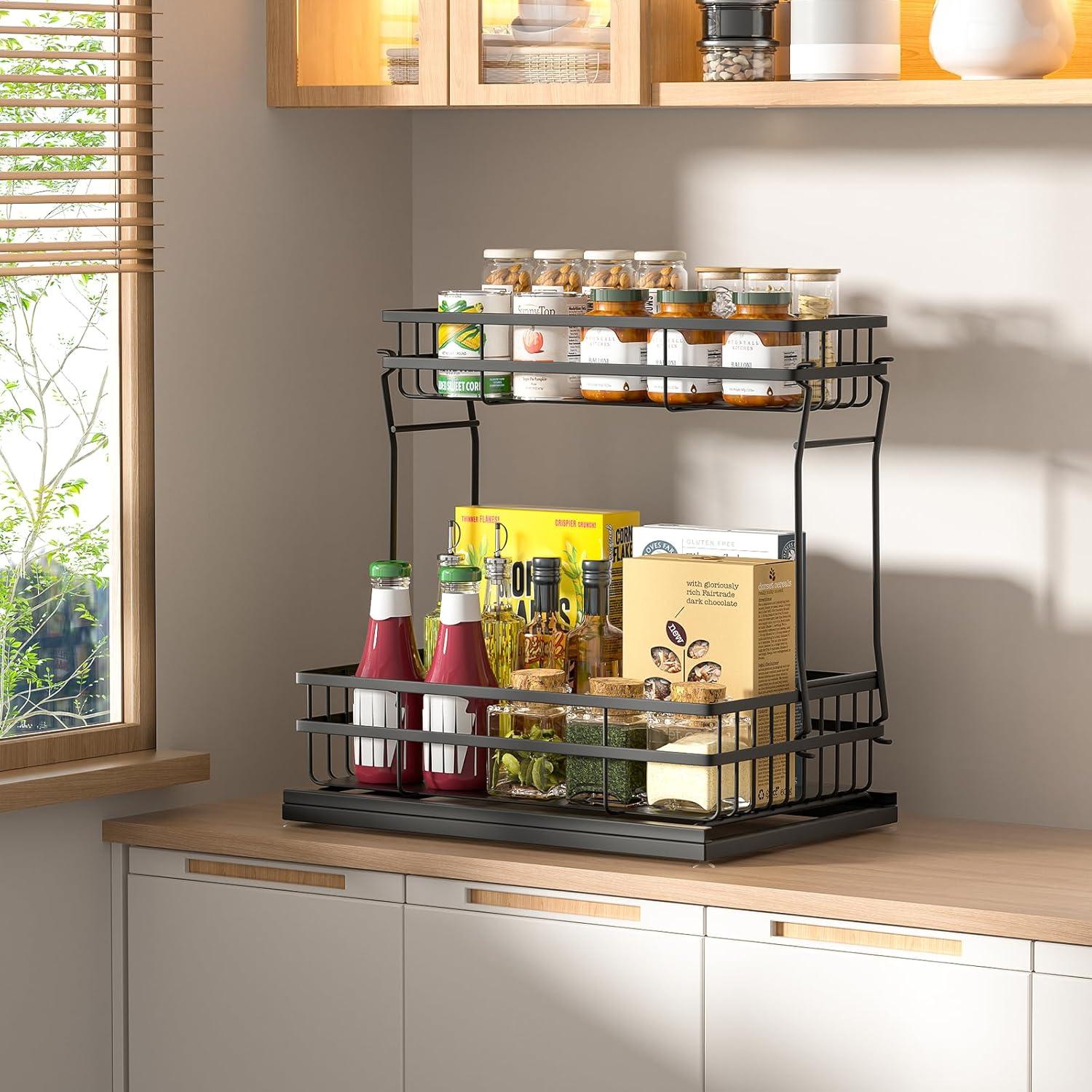 Organizador Bajo Fregadero Zufudo 2 Niveles Metal Negro