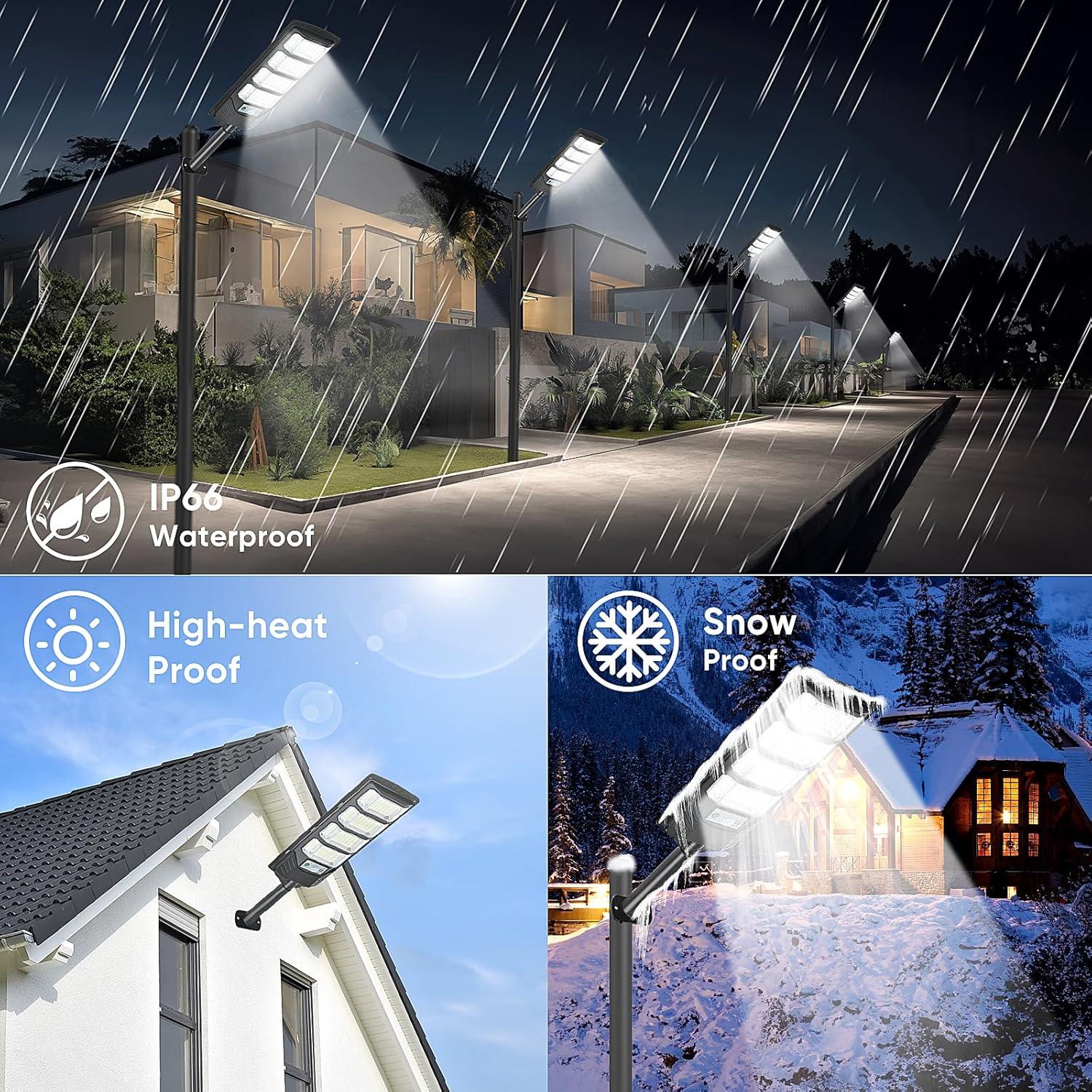 Paquete de 2 luces solares MoMyofdy 12000LM IP66 con control remoto
