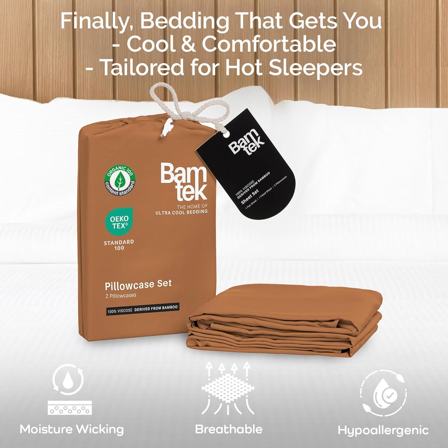 Juego de Fundas de Almohada Queen Bamtek 100% Bambú Refrigerantes