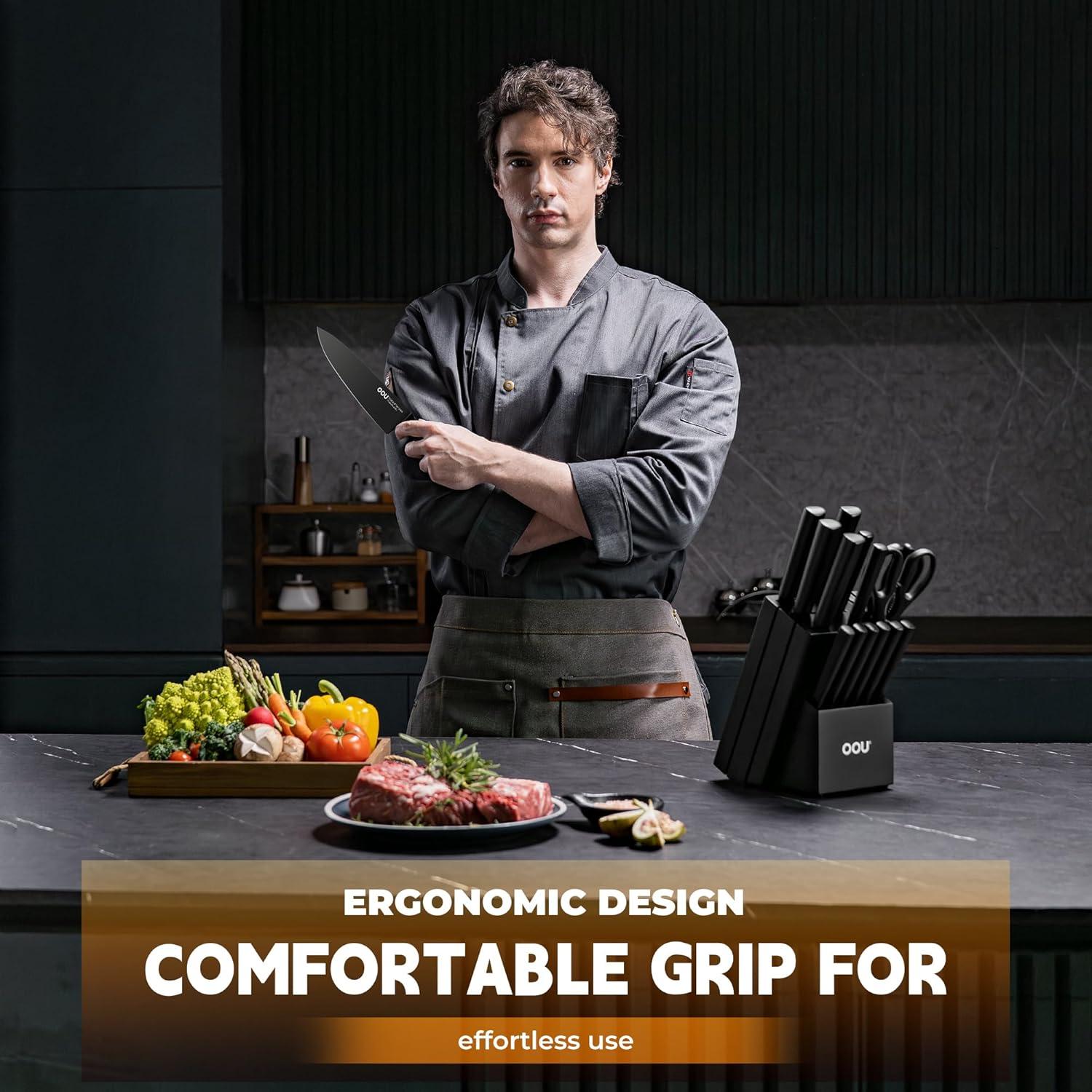 Juego de Cuchillos de Cocina OOU - 15 Piezas Acero Inoxidable