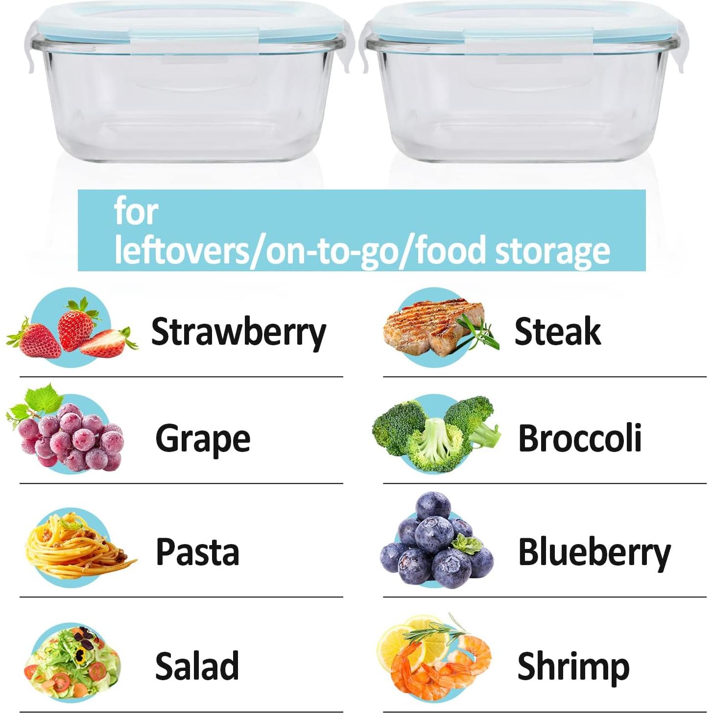 Contenedores de Almacenamiento de Comida de Vidrio ROSOS 4 Piezas