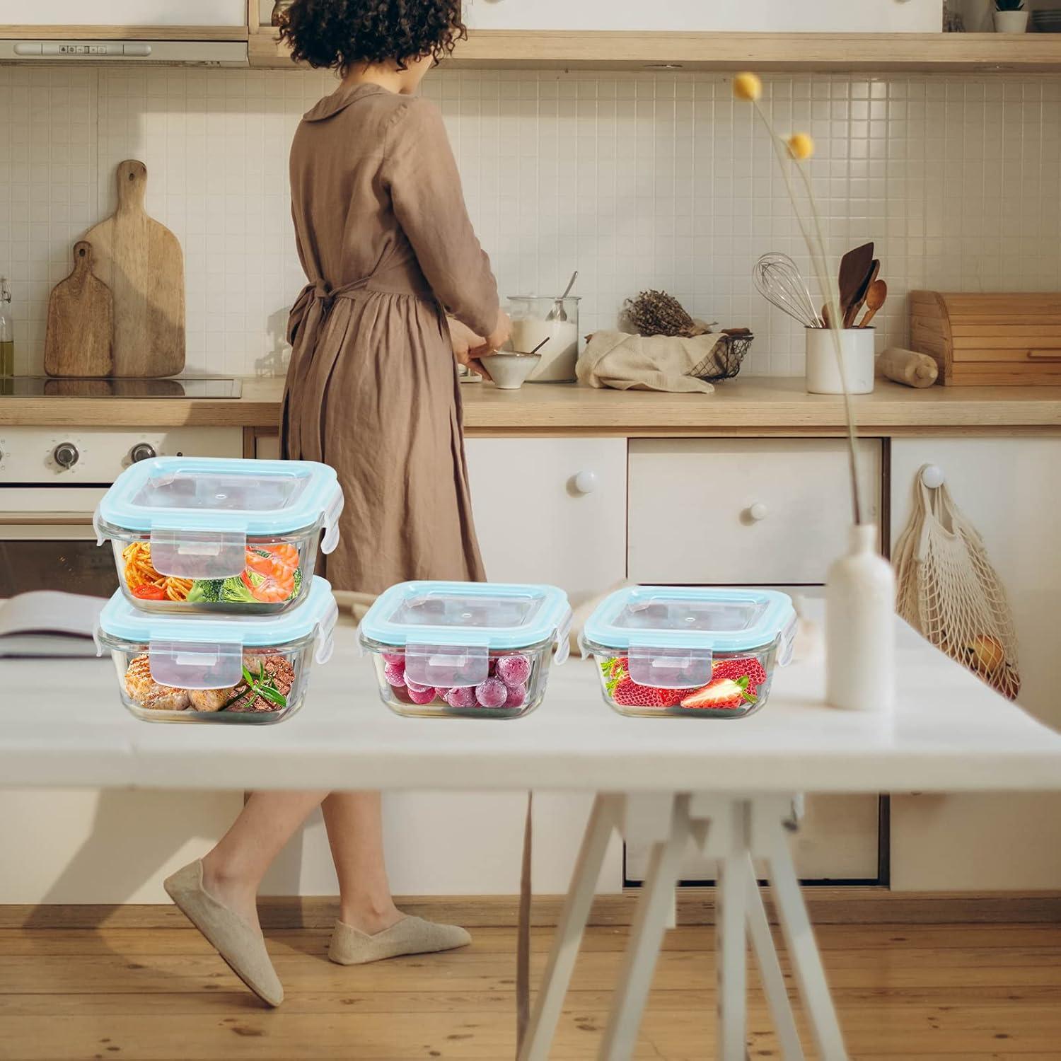 Contenedores de Almacenamiento de Comida de Vidrio ROSOS 4 Piezas