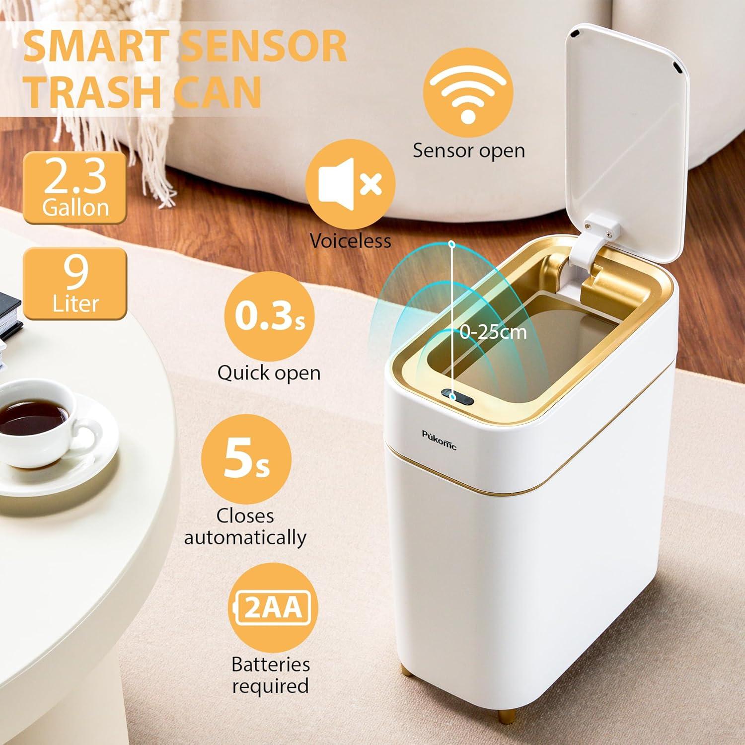 Basurero Automático Pukomc 9L Blanco Oro con Sensor Infrarrojo