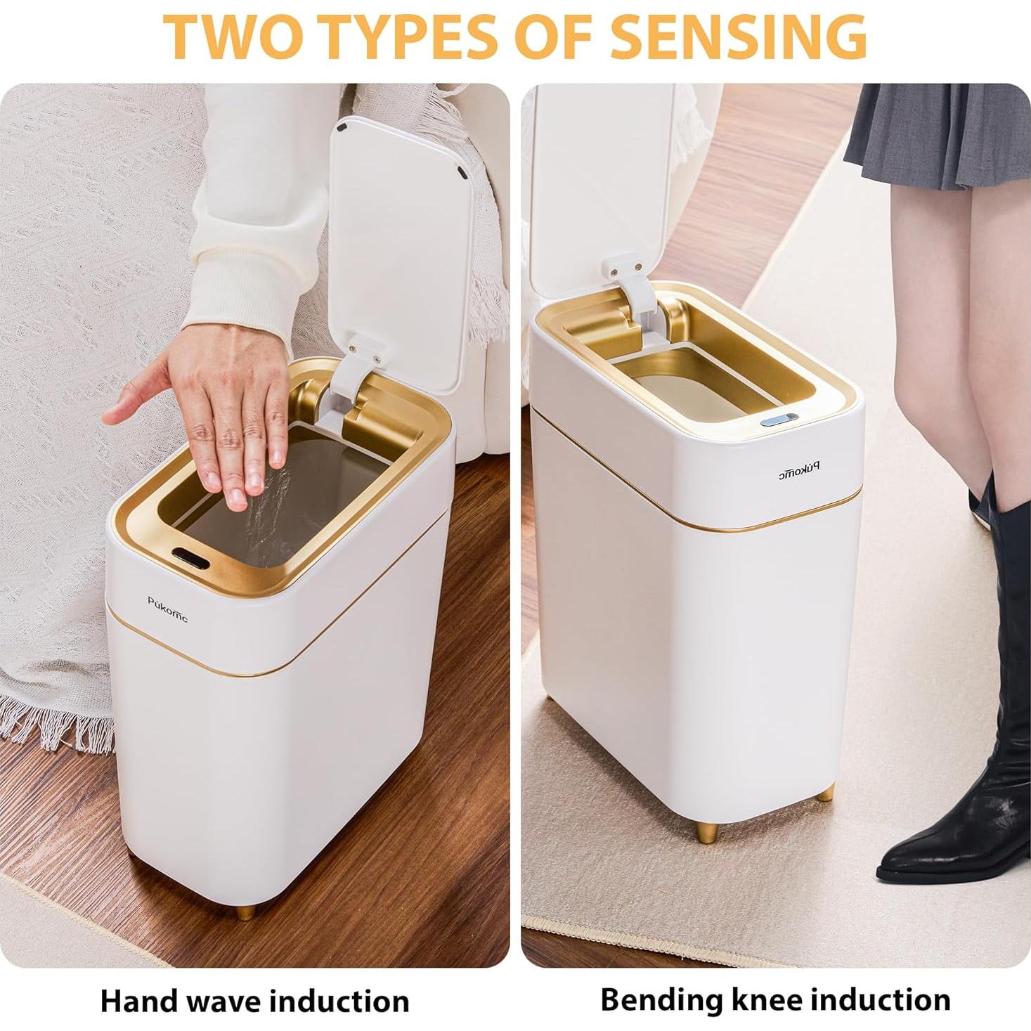 Basurero Automático Pukomc 9L Blanco Oro con Sensor Infrarrojo