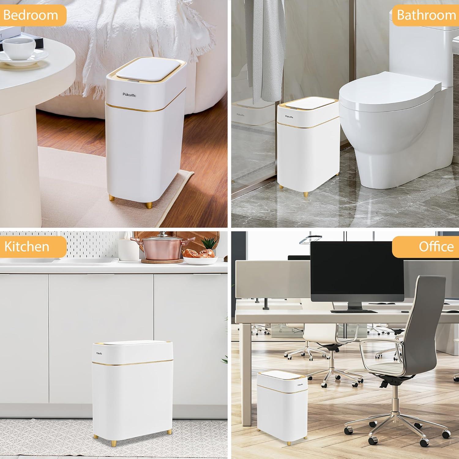 Basurero Automático Pukomc 9L Blanco Oro con Sensor Infrarrojo