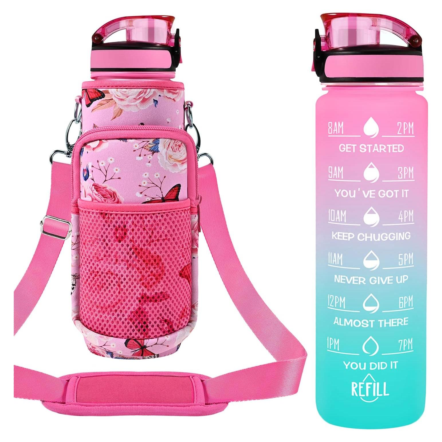 Botella de Agua Reutilizable Newfad 0.95L con Pajilla y Correa