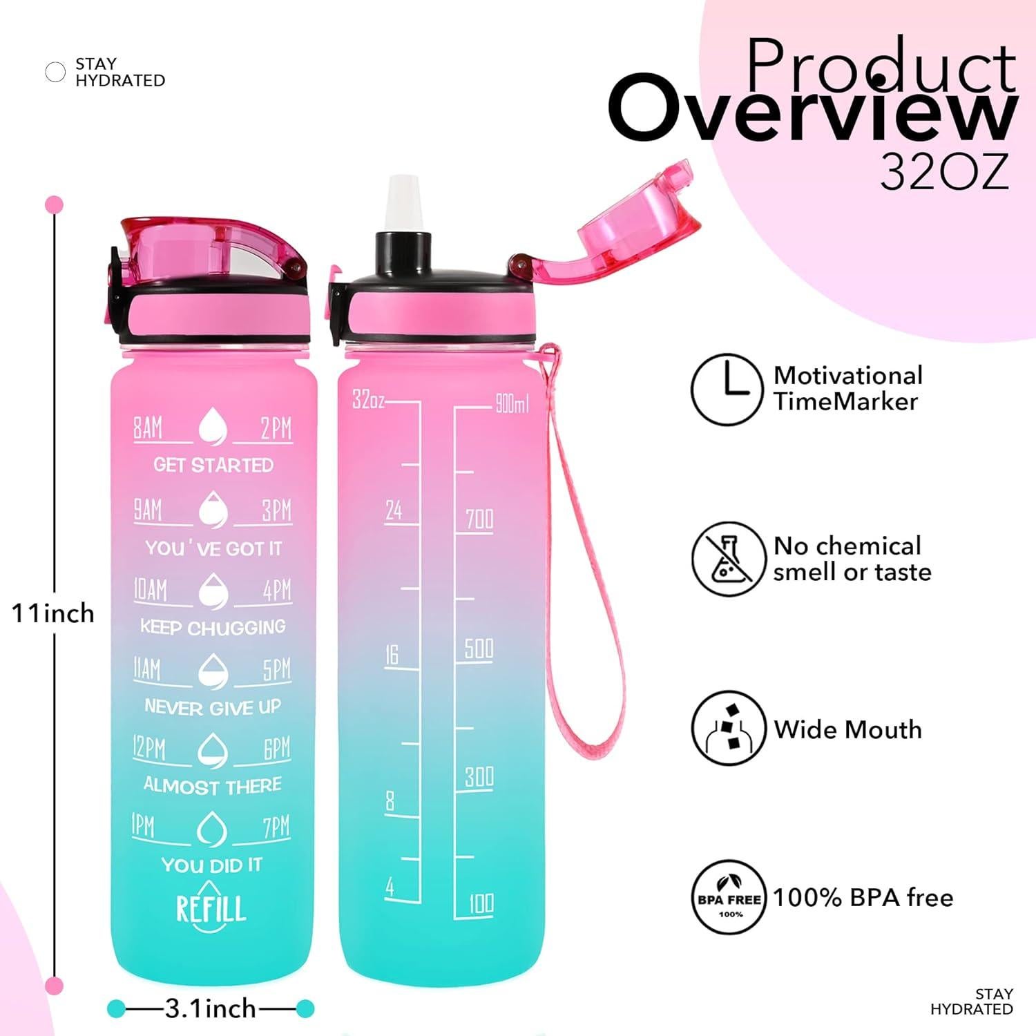 Botella de Agua Reutilizable Newfad 0.95L con Pajilla y Correa