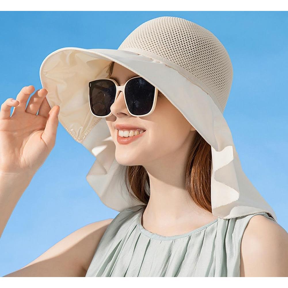 Sombrero de Sol Plegable Mujer UPF 50+ Beige Ala Ancha