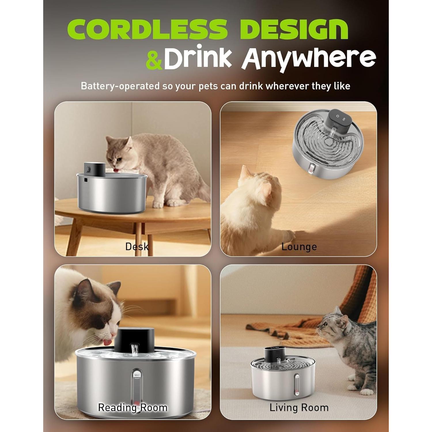 Fuente de Agua para Gatos Nasebila 3.2L Acero Inoxidable Sin Bomba