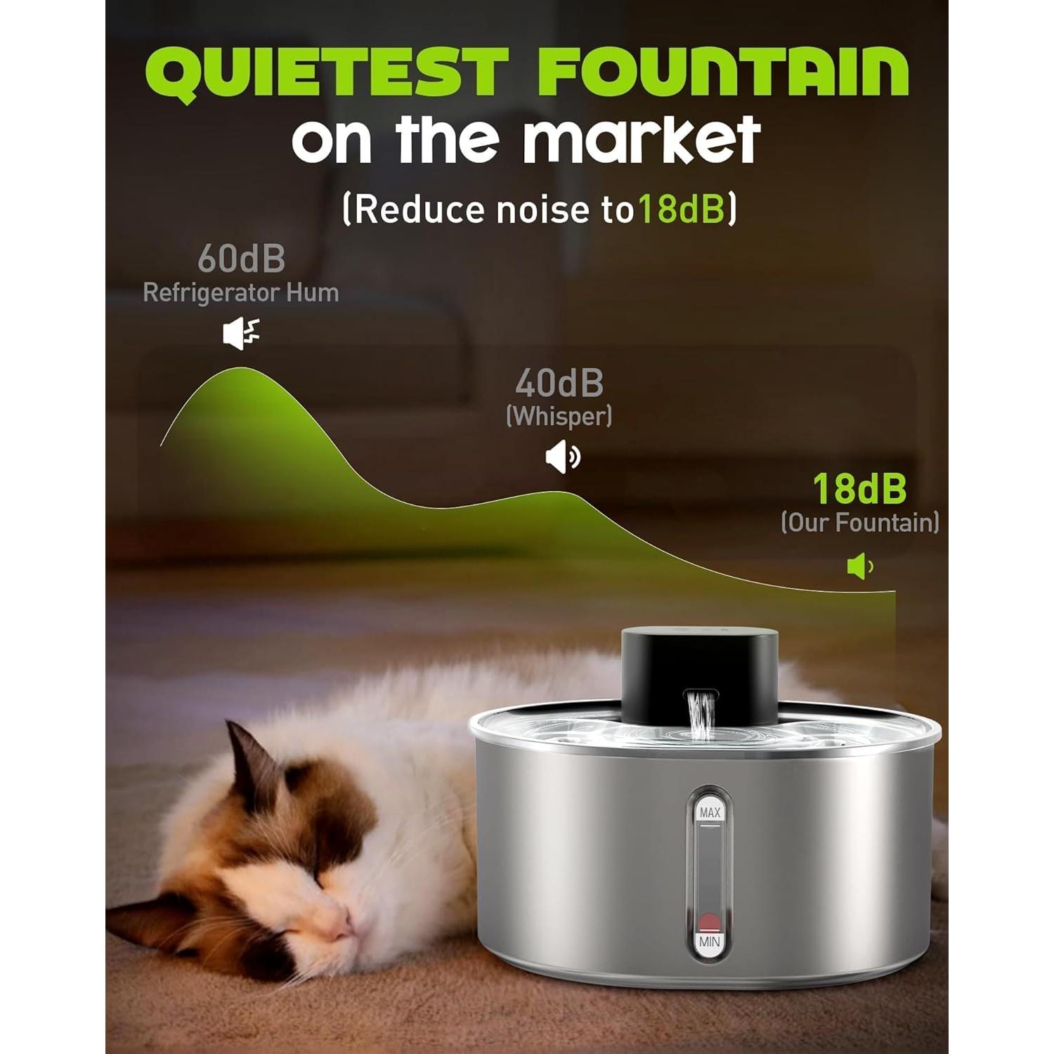 Fuente de Agua para Gatos Nasebila 3.2L Acero Inoxidable Sin Bomba