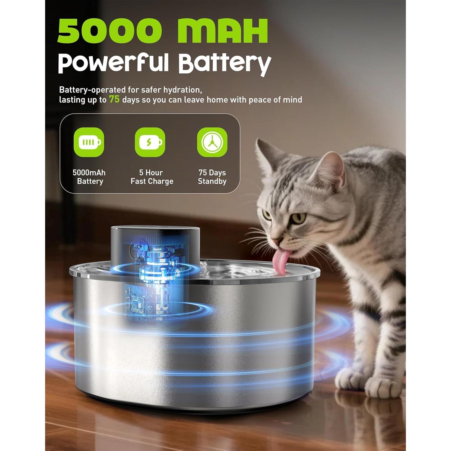 Fuente de Agua para Gatos Nasebila 3.2L Acero Inoxidable Sin Bomba