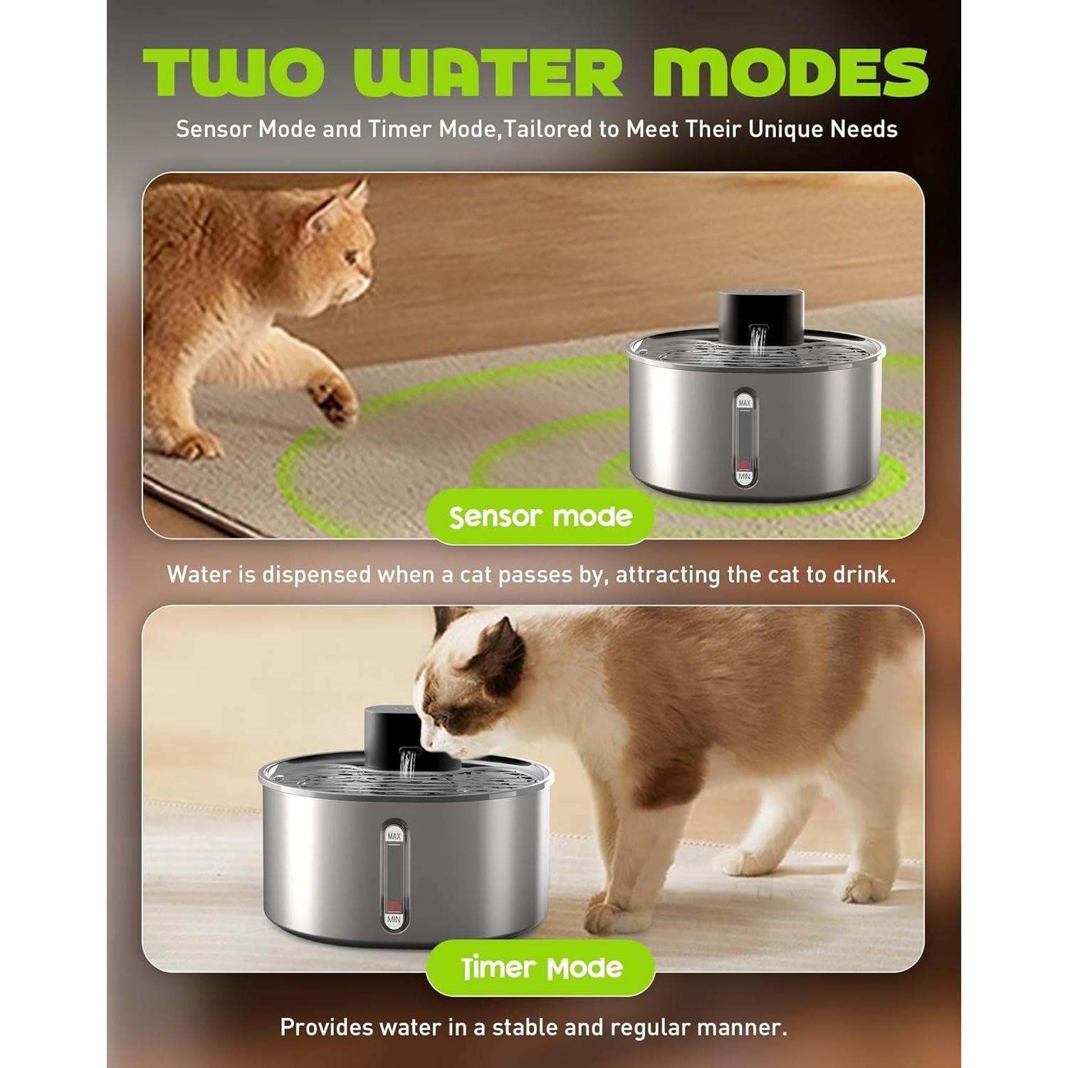 Fuente de Agua para Gatos Nasebila 3.2L Acero Inoxidable Sin Bomba