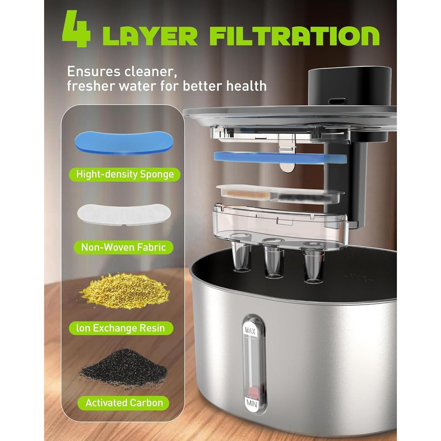 Fuente de Agua para Gatos Nasebila 3.2L Acero Inoxidable Sin Bomba