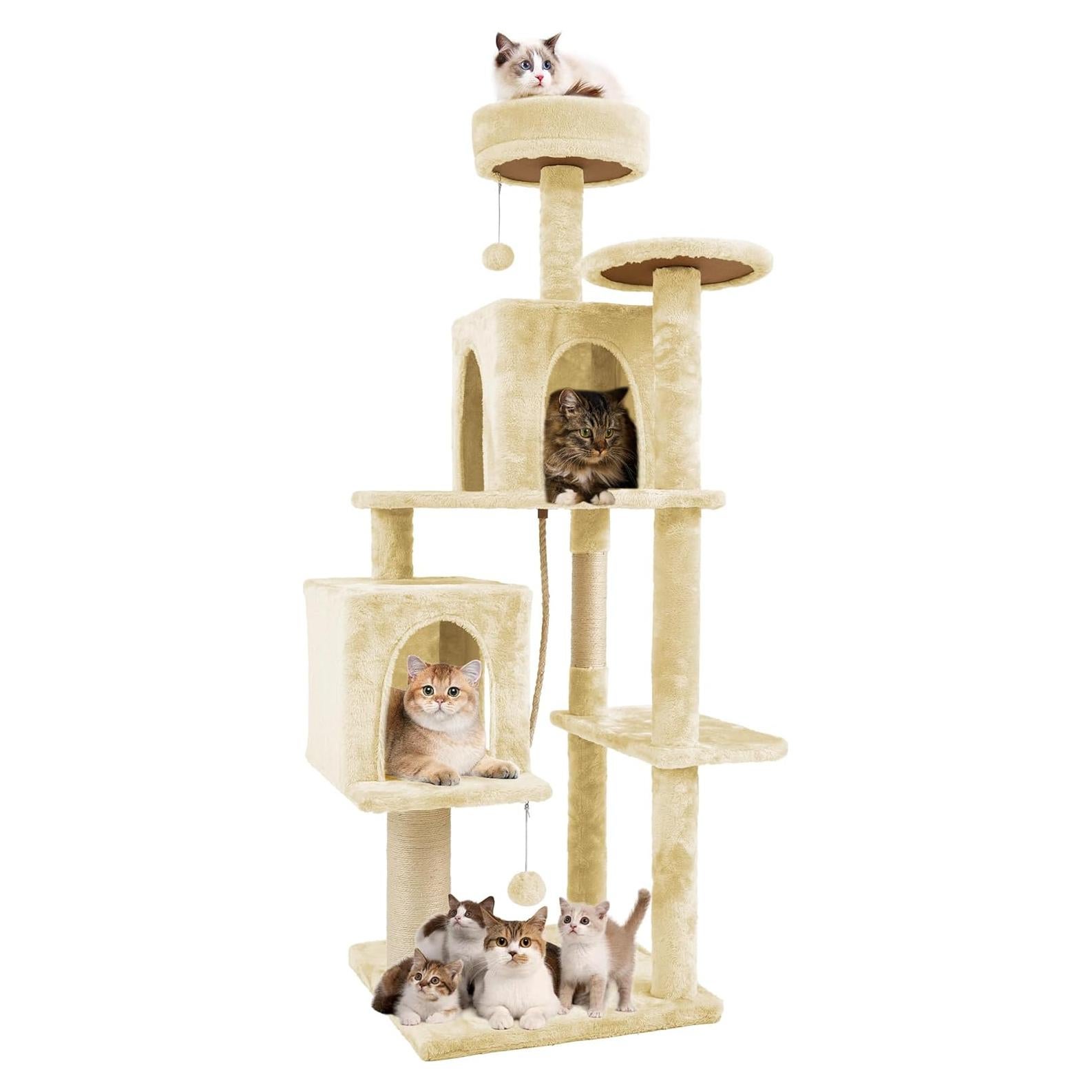 Torre para Gatos TSCOMON 148.6 cm Almendra Beige con Rascador