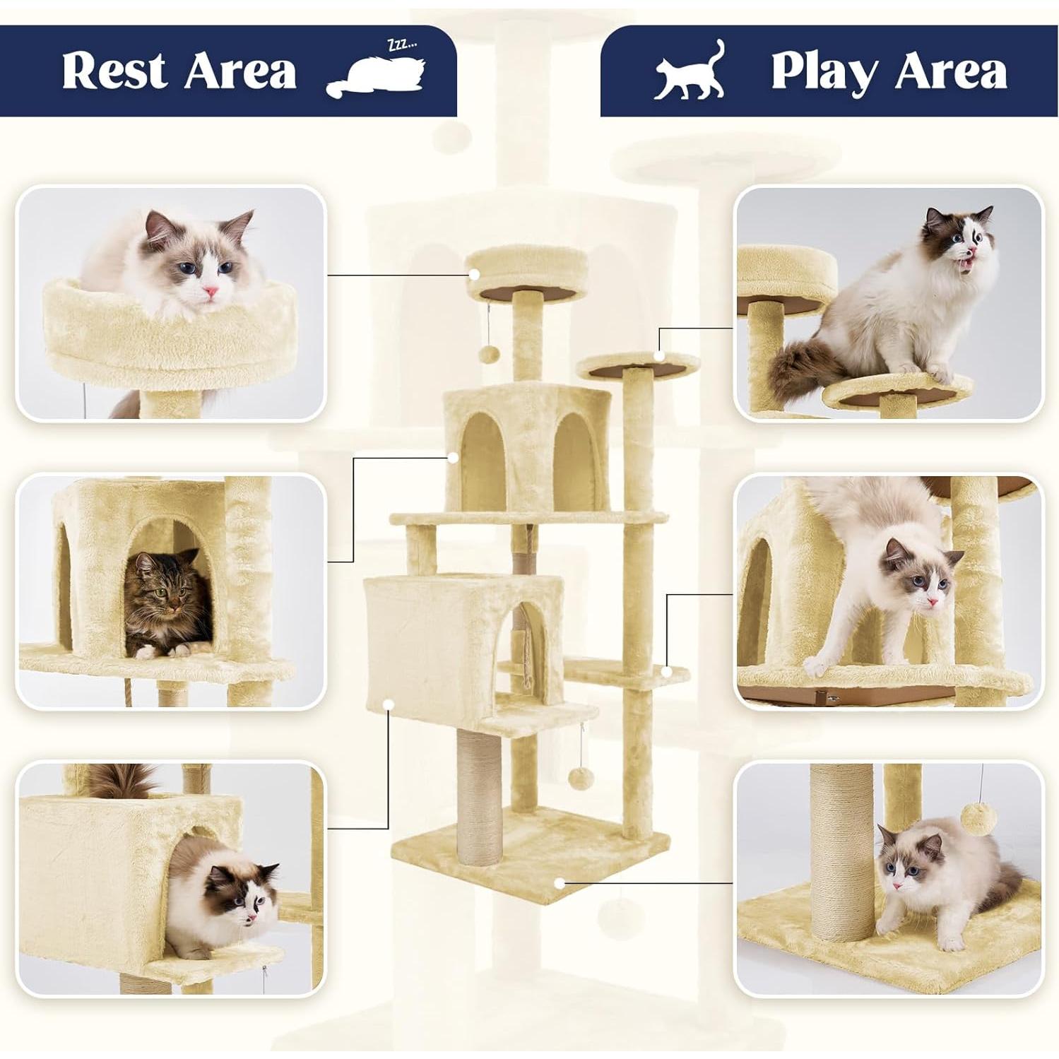 Torre para Gatos TSCOMON 148.6 cm Almendra Beige con Rascador