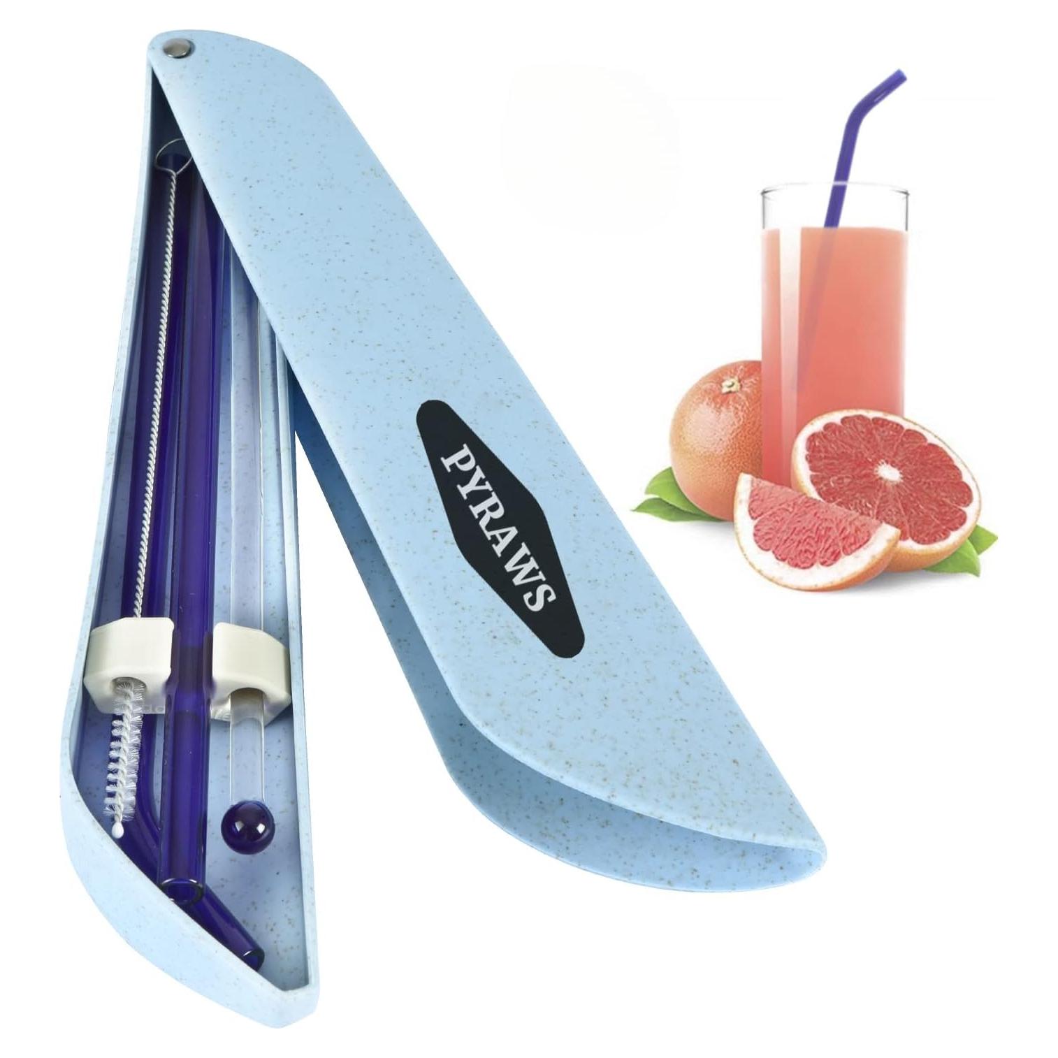 Popotes de Vidrio Reutilizables PYRAWS con Caja de Paja 20 cm