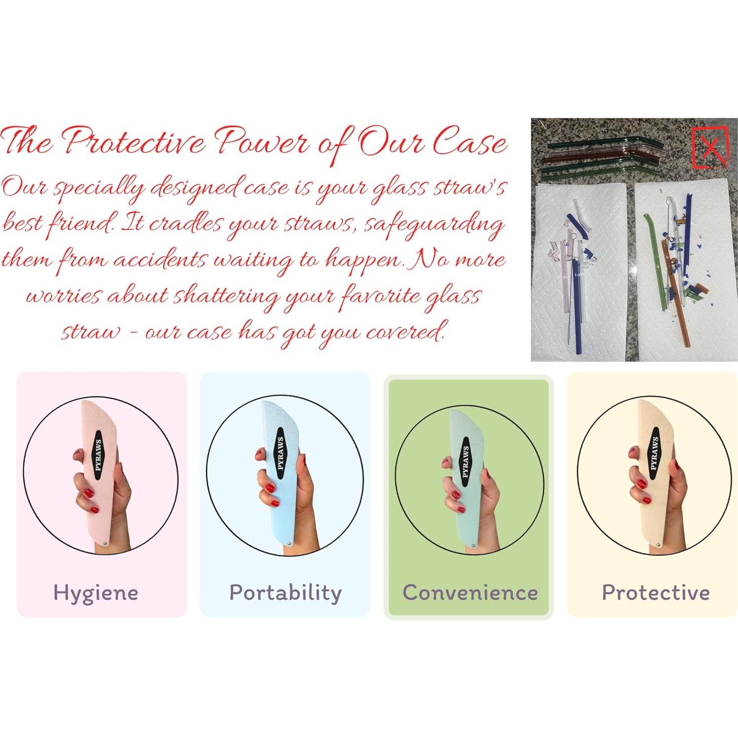 Popotes de Vidrio Reutilizables PYRAWS con Caja de Paja 20 cm