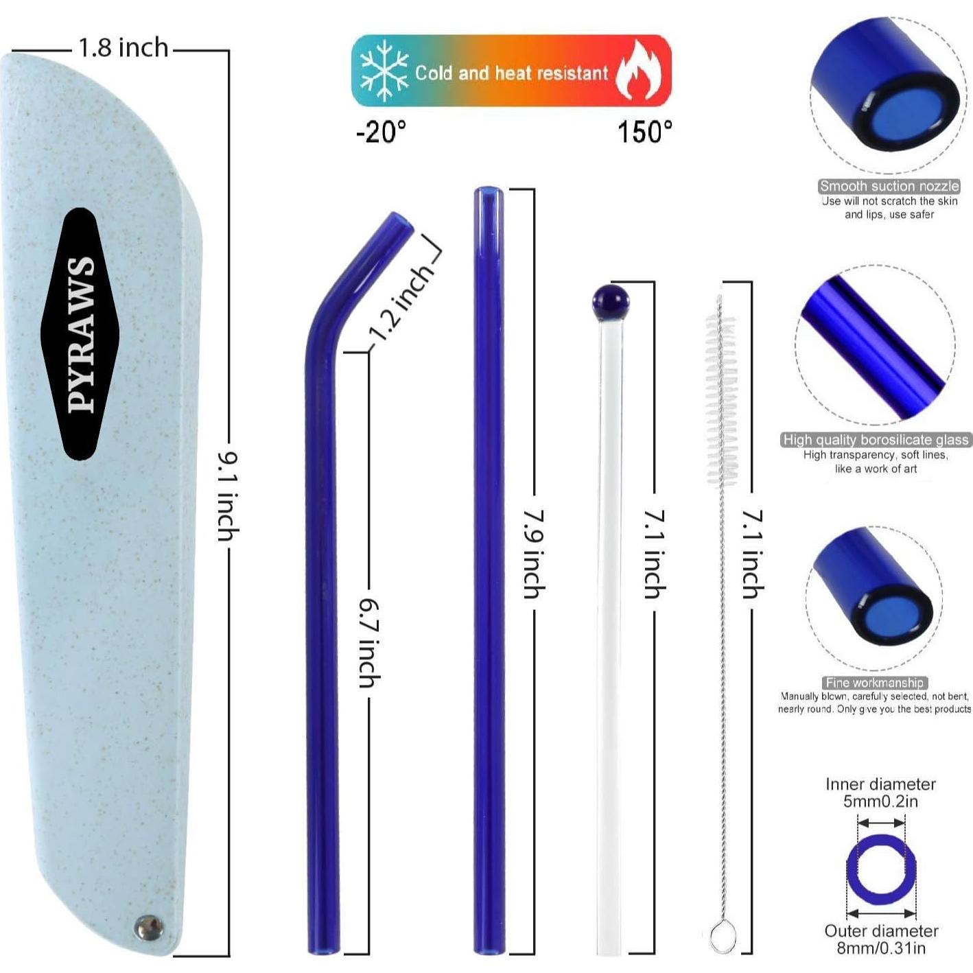 Popotes de Vidrio Reutilizables PYRAWS con Caja de Paja 20 cm