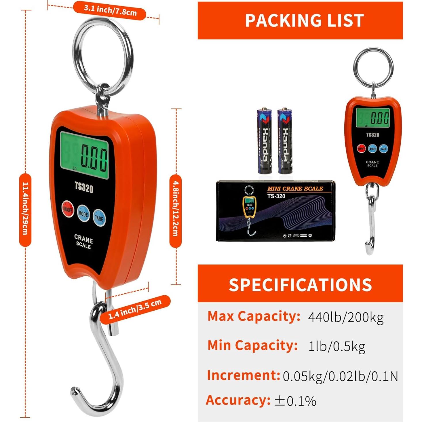 Báscula Digital de Grúa Outmate 200kg con Pantalla LED Naranja