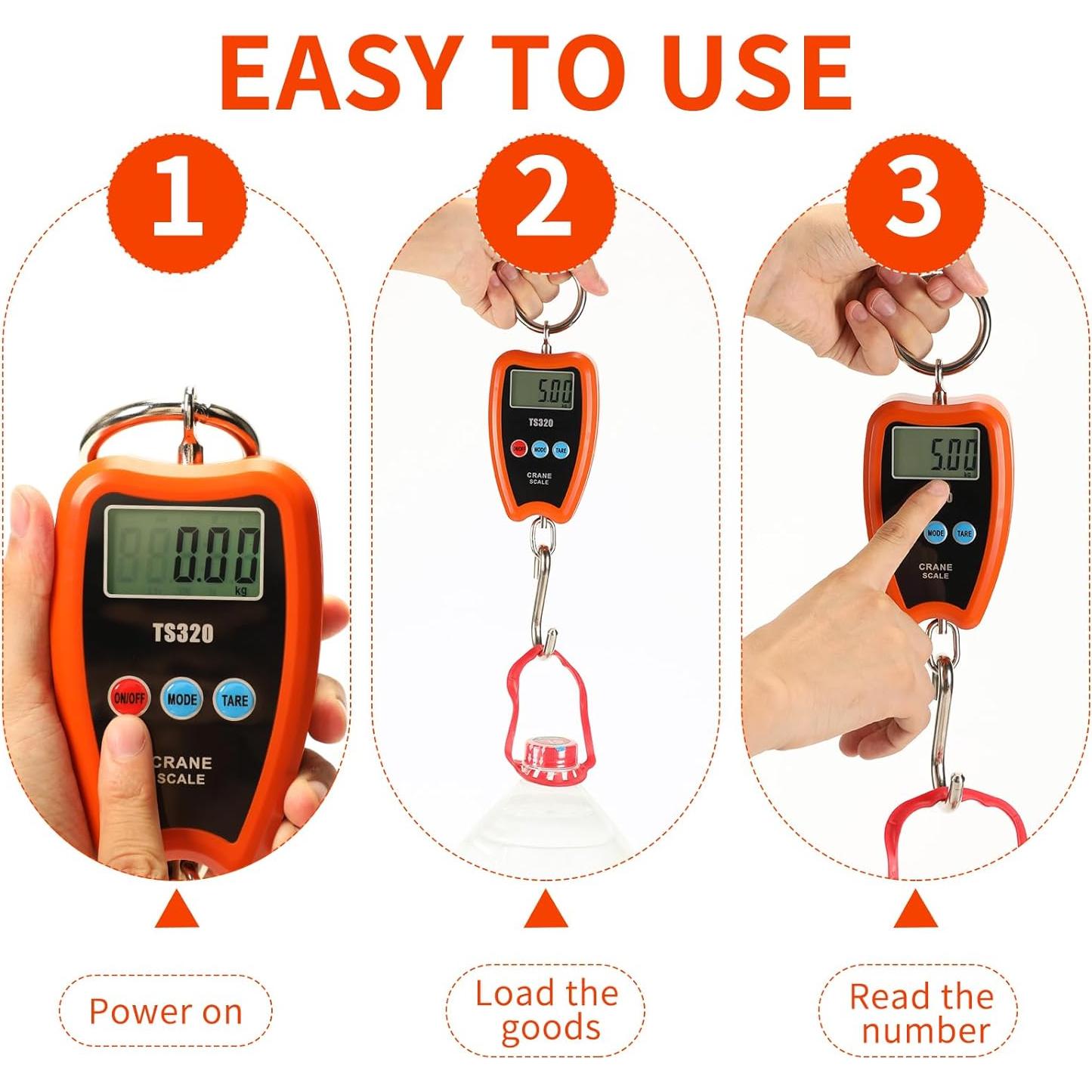 Báscula Digital de Grúa Outmate 200kg con Pantalla LED Naranja