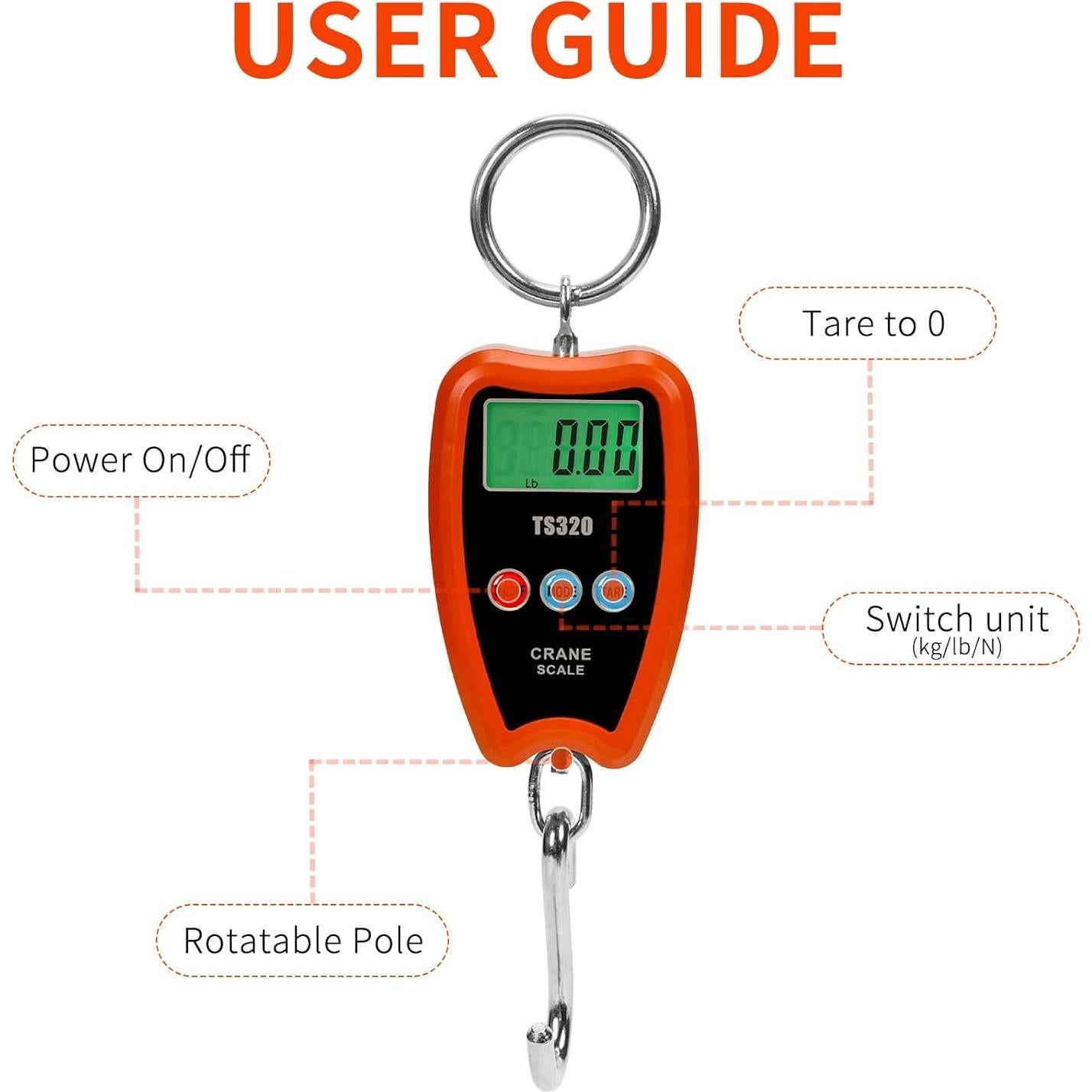 Báscula Digital de Grúa Outmate 200kg con Pantalla LED Naranja
